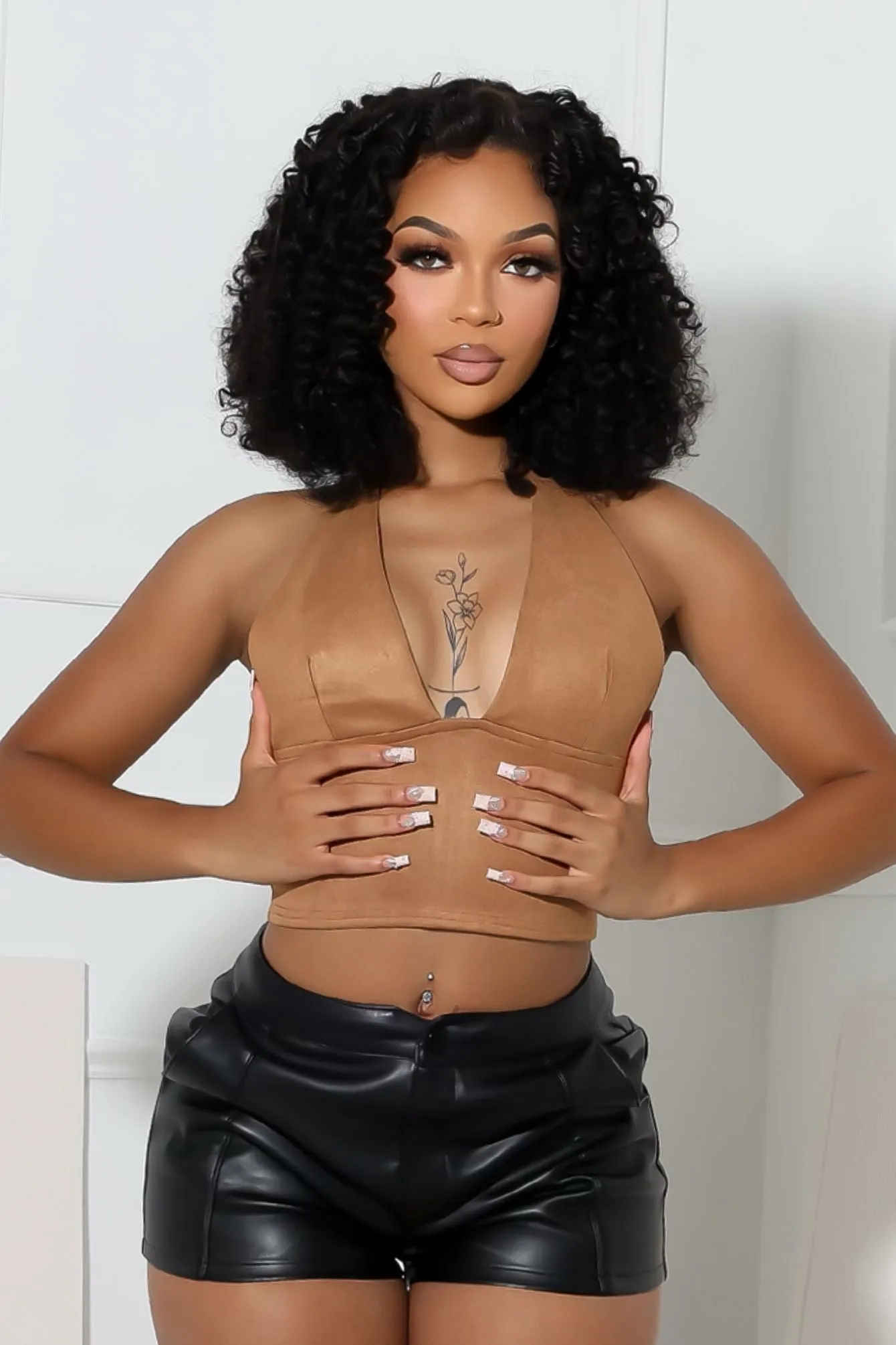 Dependable Suede Halter Top Bamboo Derived Material