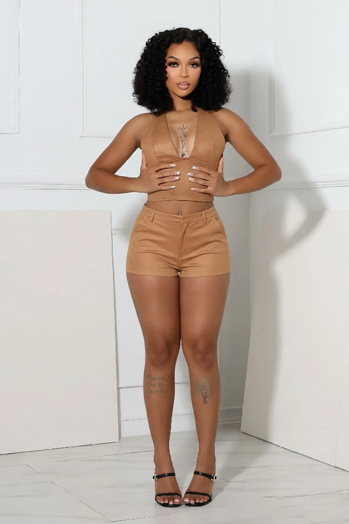 Denim finish Dependable Suede Shorts