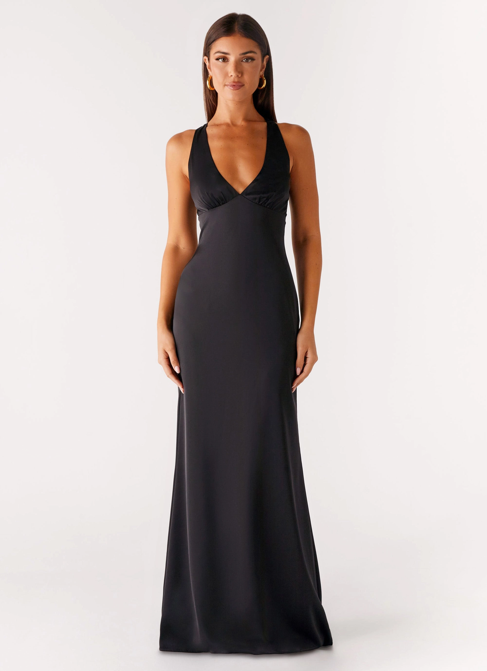 Balanced Fit Shimmer-Finish Desi Halterneck Maxi Dress - Black