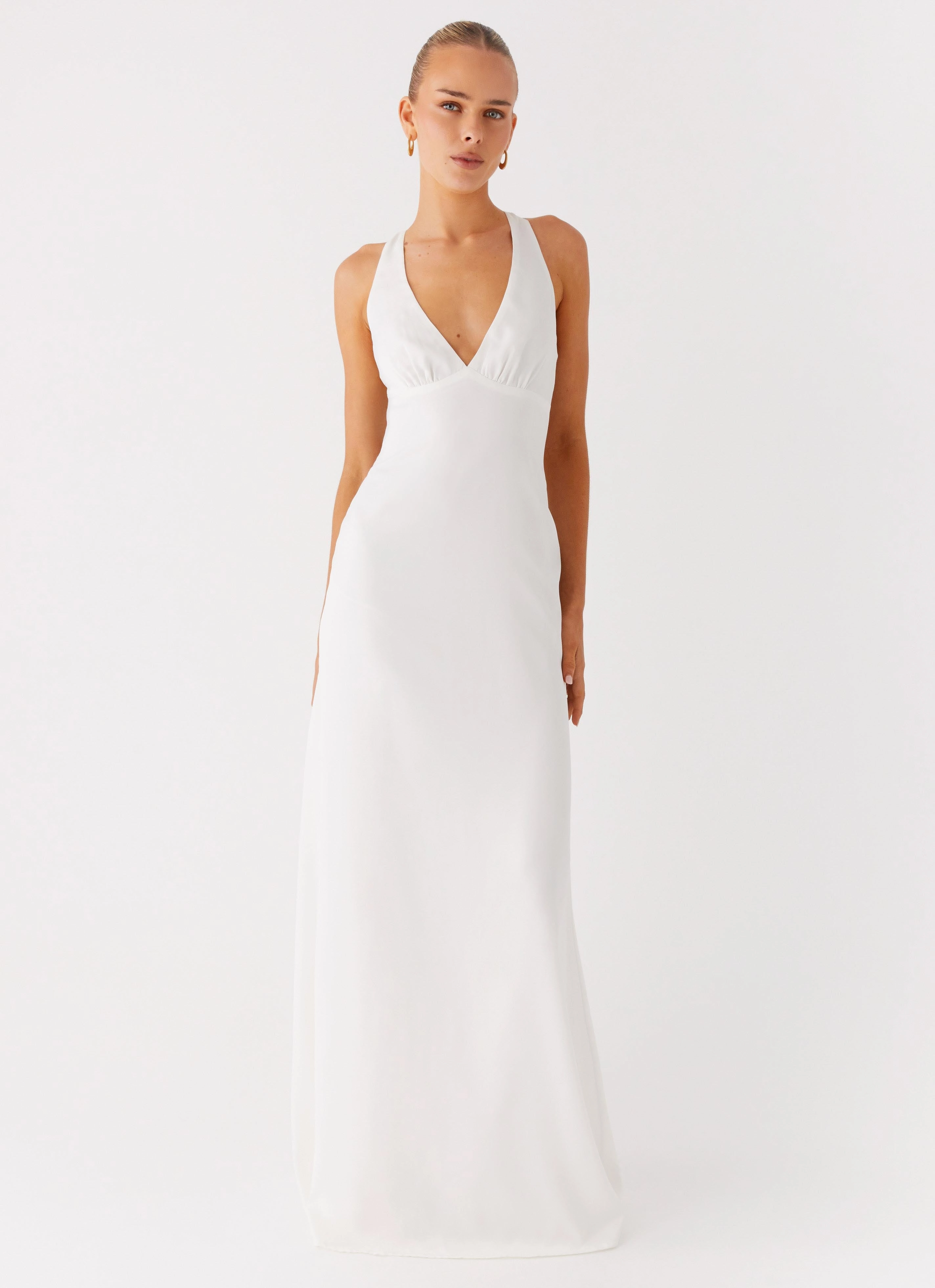 Desi Halterneck Maxi Dress - White Airy Drape
