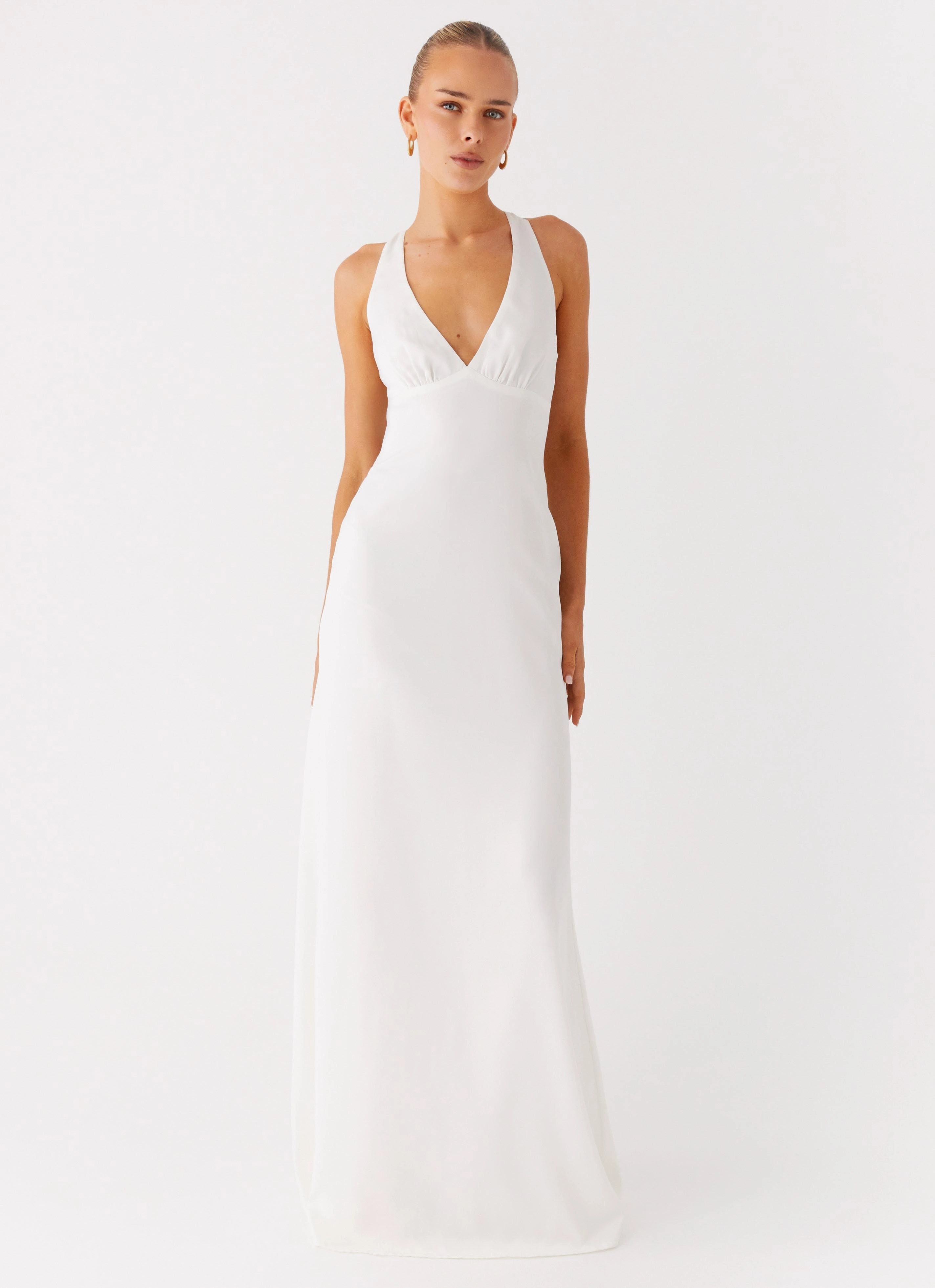Trendy Silhouette Form Focus Desi Halterneck Maxi Dress - White