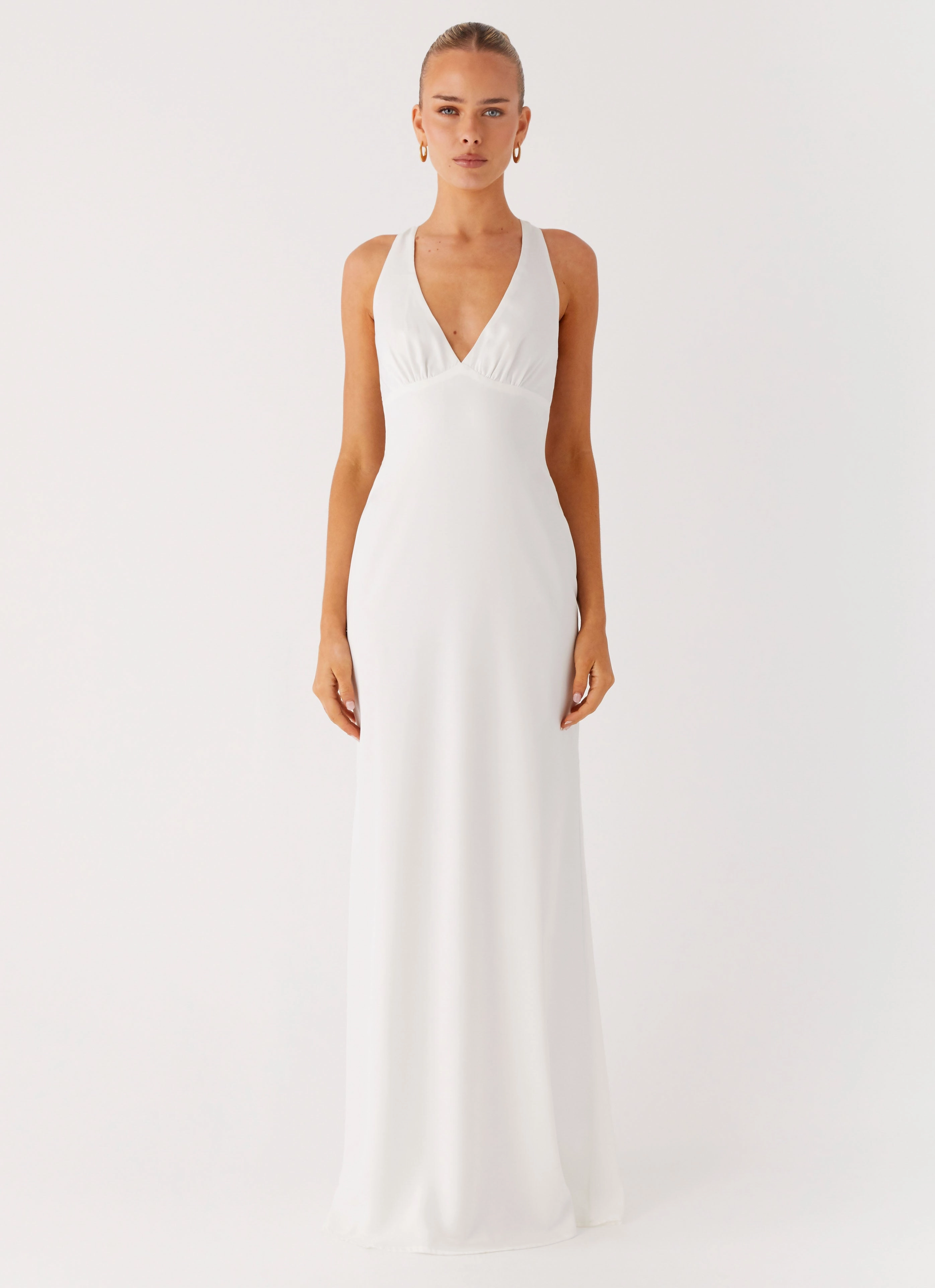 Desi Halterneck Maxi Dress - White Insulating-Lining