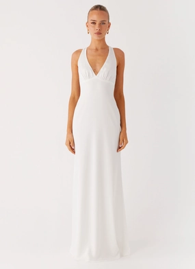 Desi Halterneck Maxi Dress - White Insulating-Lining