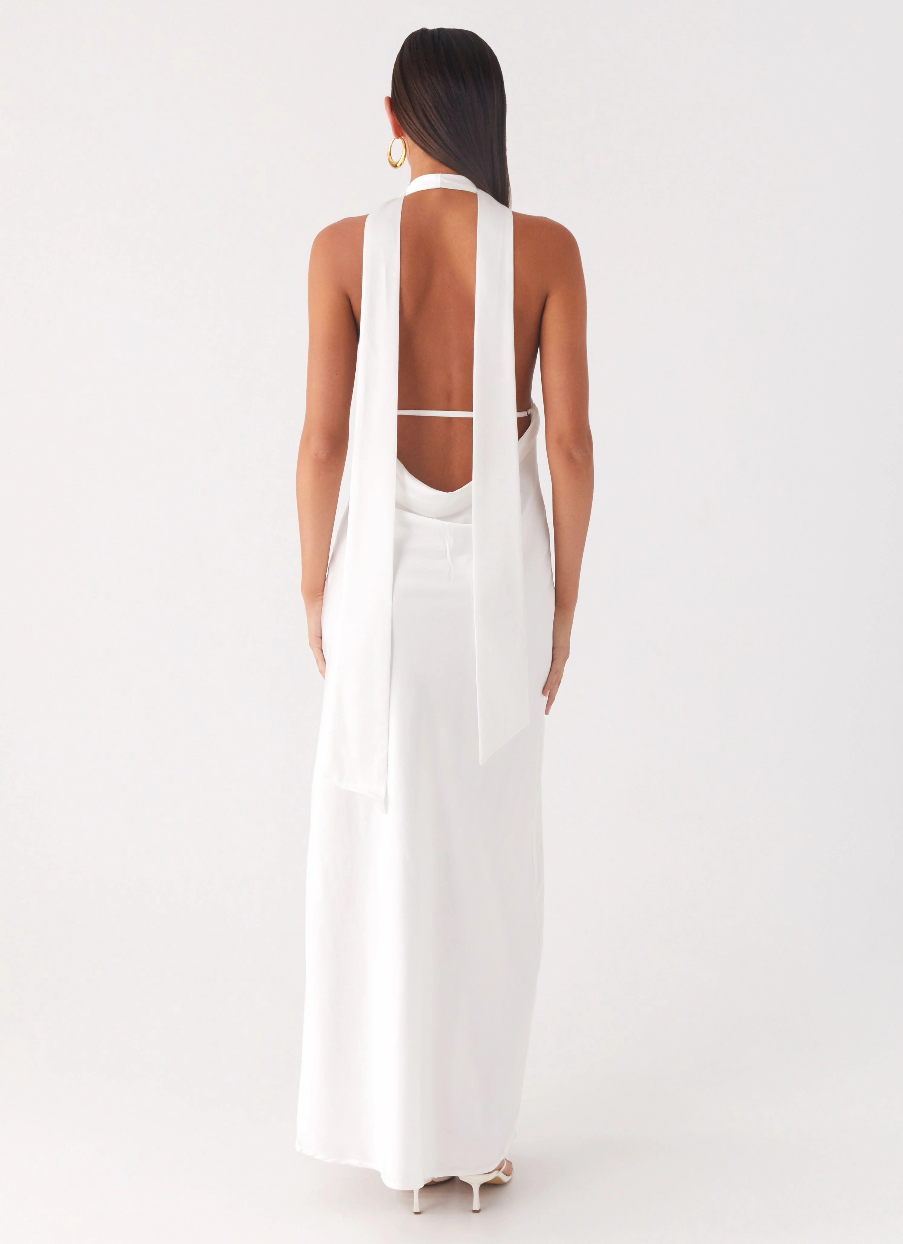 Alicia Satin Halter Maxi Dress - White Sleek Look Body Flow