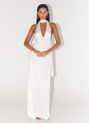 Alicia Satin Halter Maxi Dress - White Baby-Shower Tear-resistant