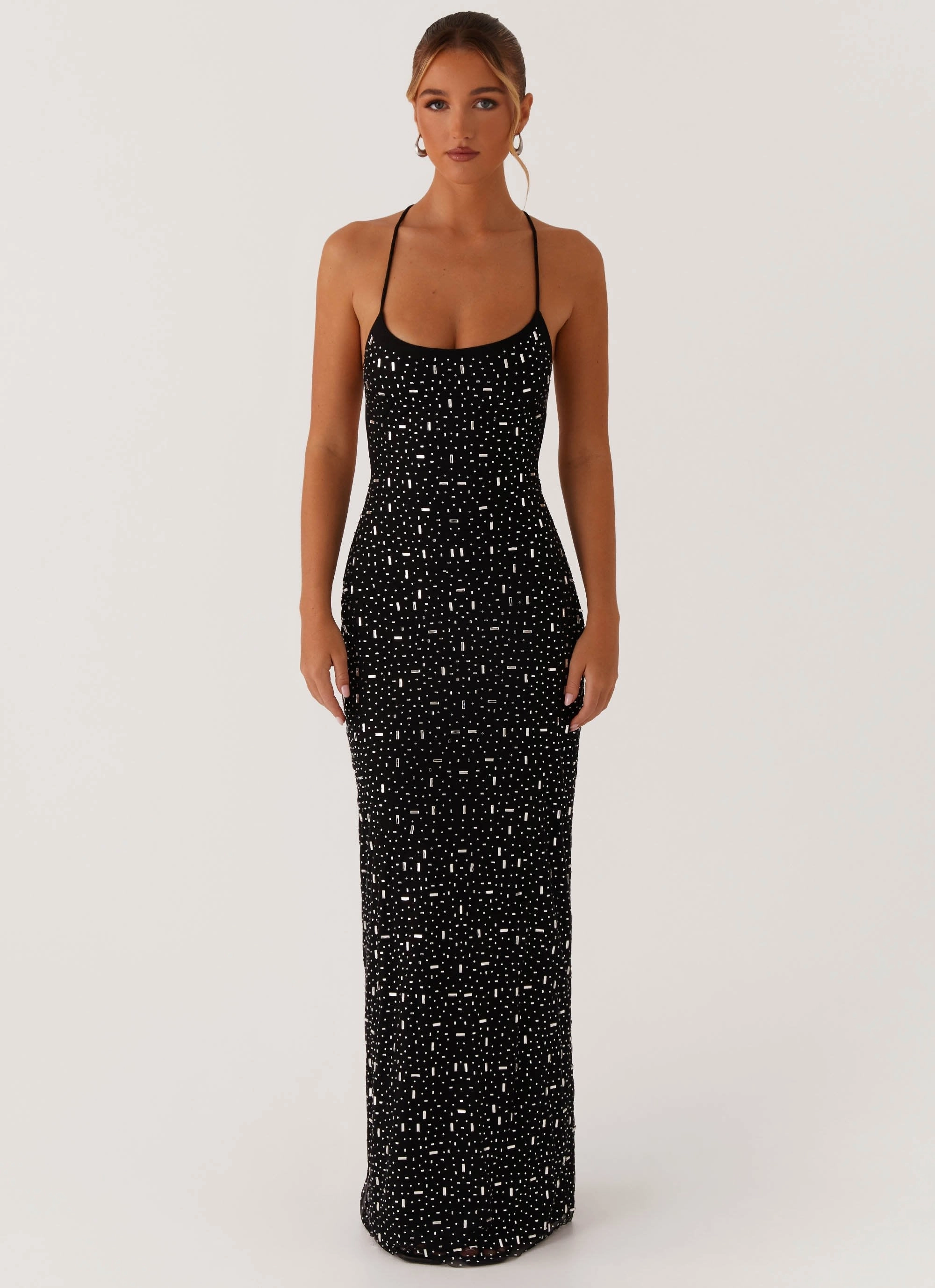 Simple Spirit Fashionable Layer Cressida Rhinestone Mesh Maxi Dress - Black