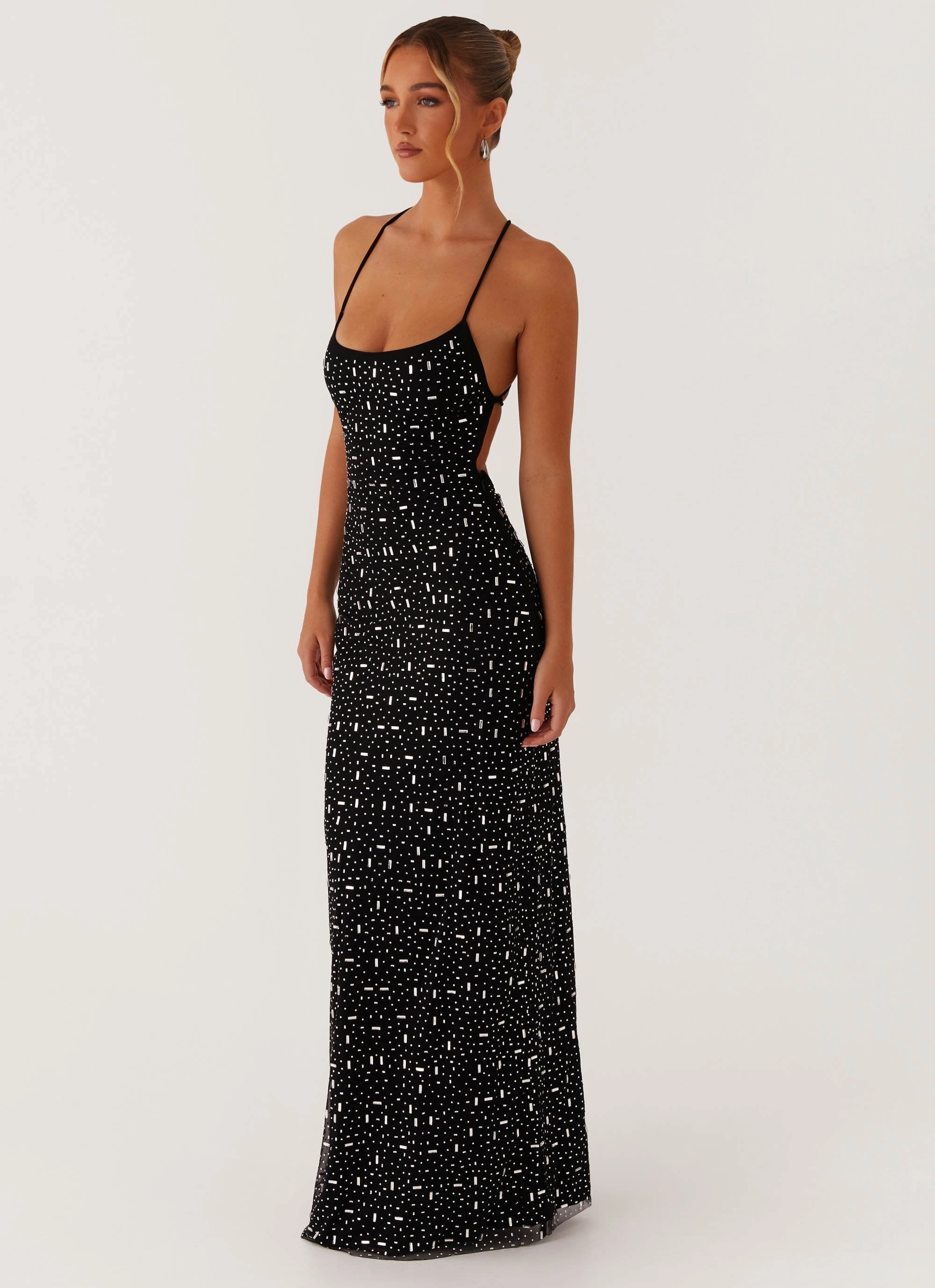 Cressida Rhinestone Mesh Maxi Dress - Black Stylish Appeal High-Fashion