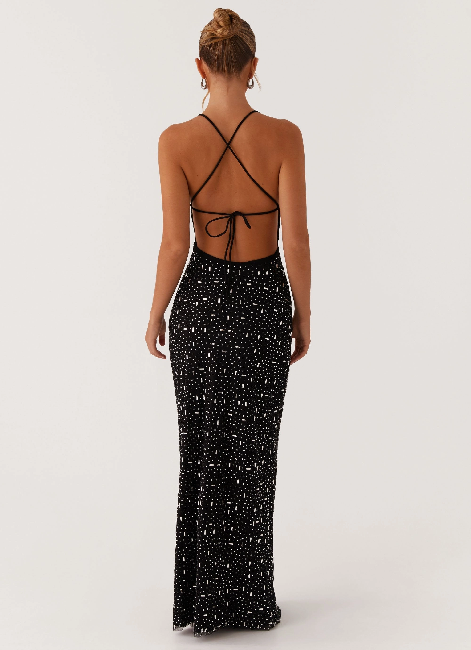 UV-Resistant Trendy Appearance Cressida Rhinestone Mesh Maxi Dress - Black