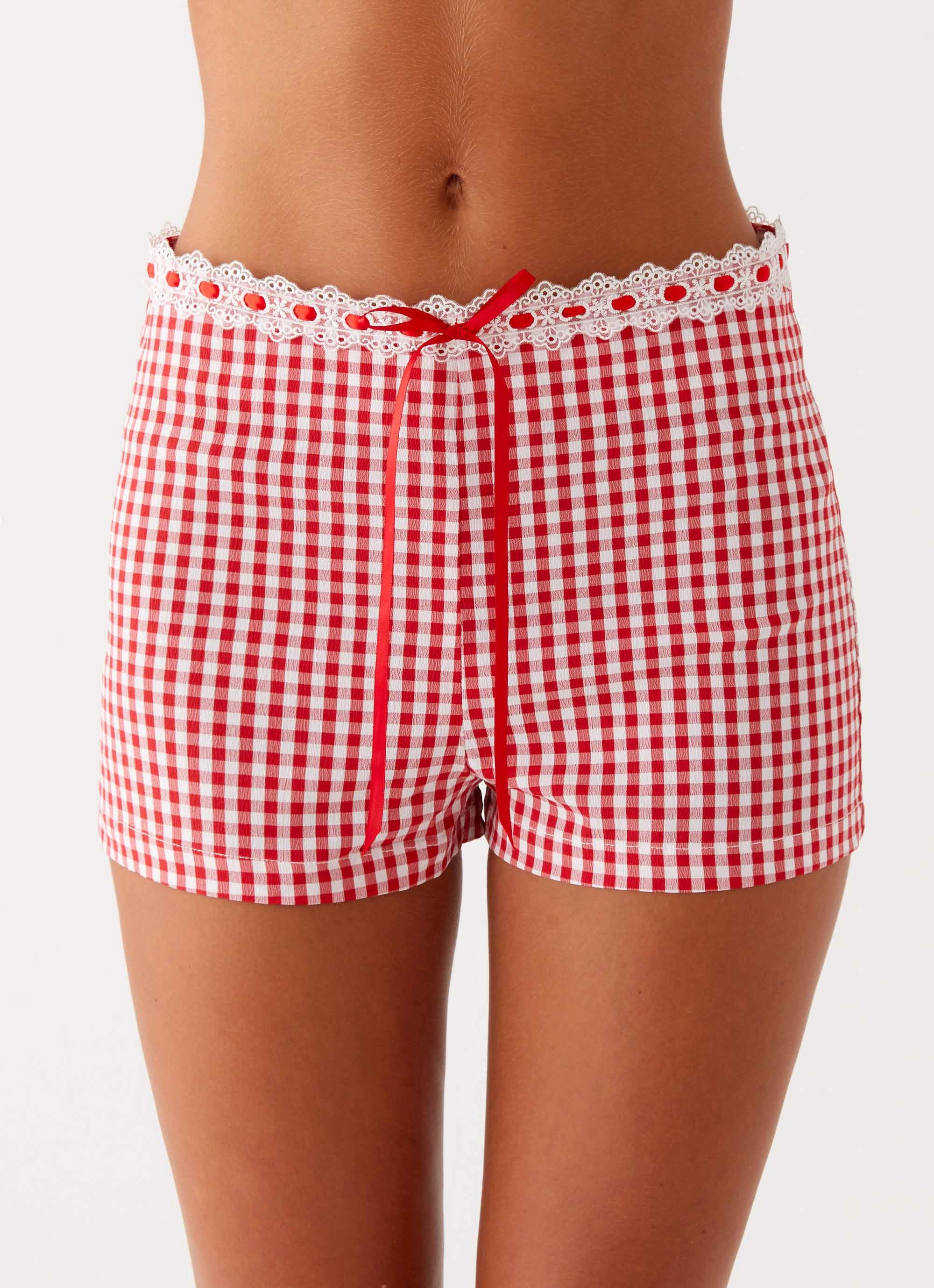 Devon Micro Shorts - Red Gingham Inverted Pleats