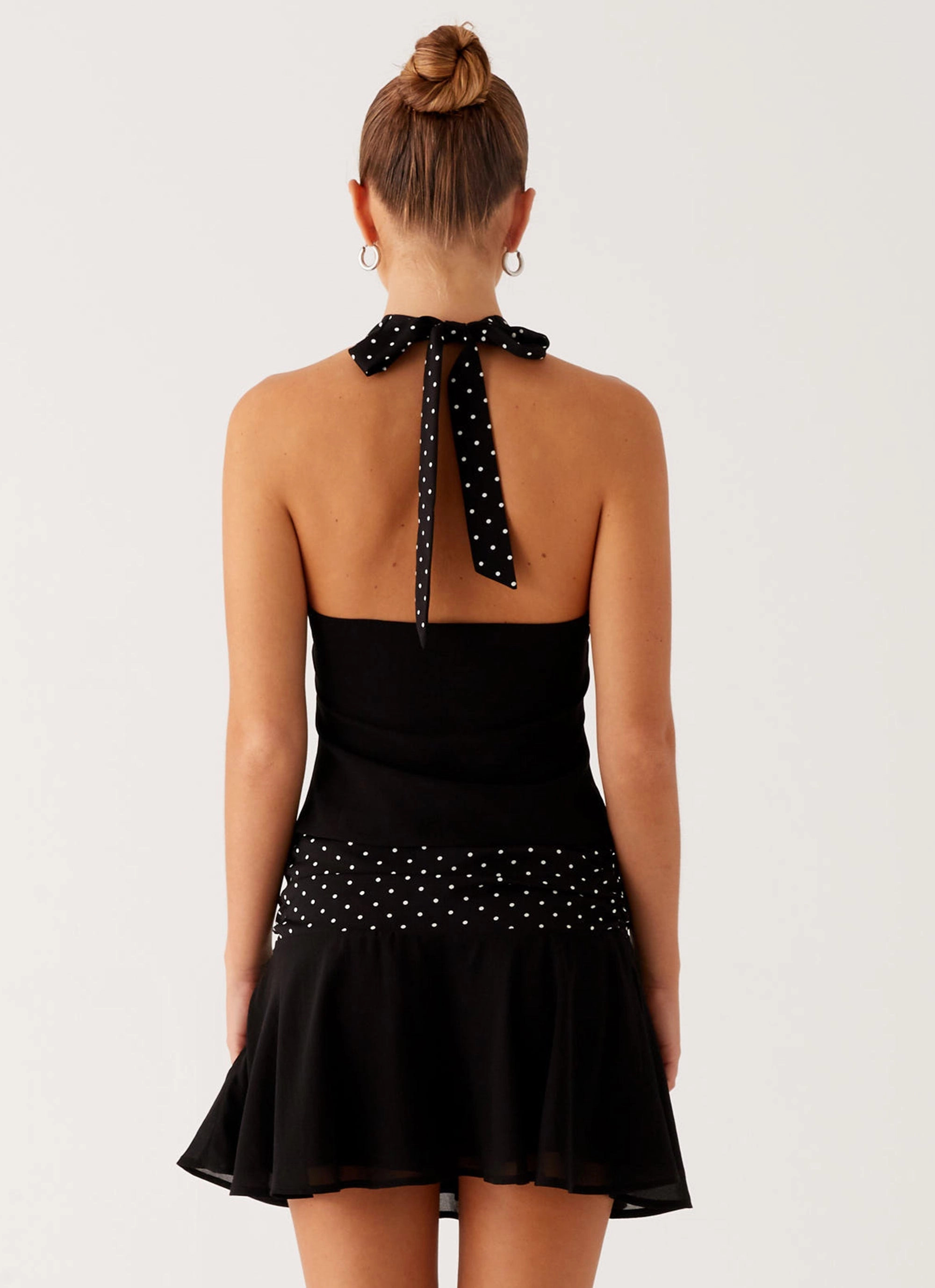 Easy Style Devoted Halterneck Top - Black Polka Dot