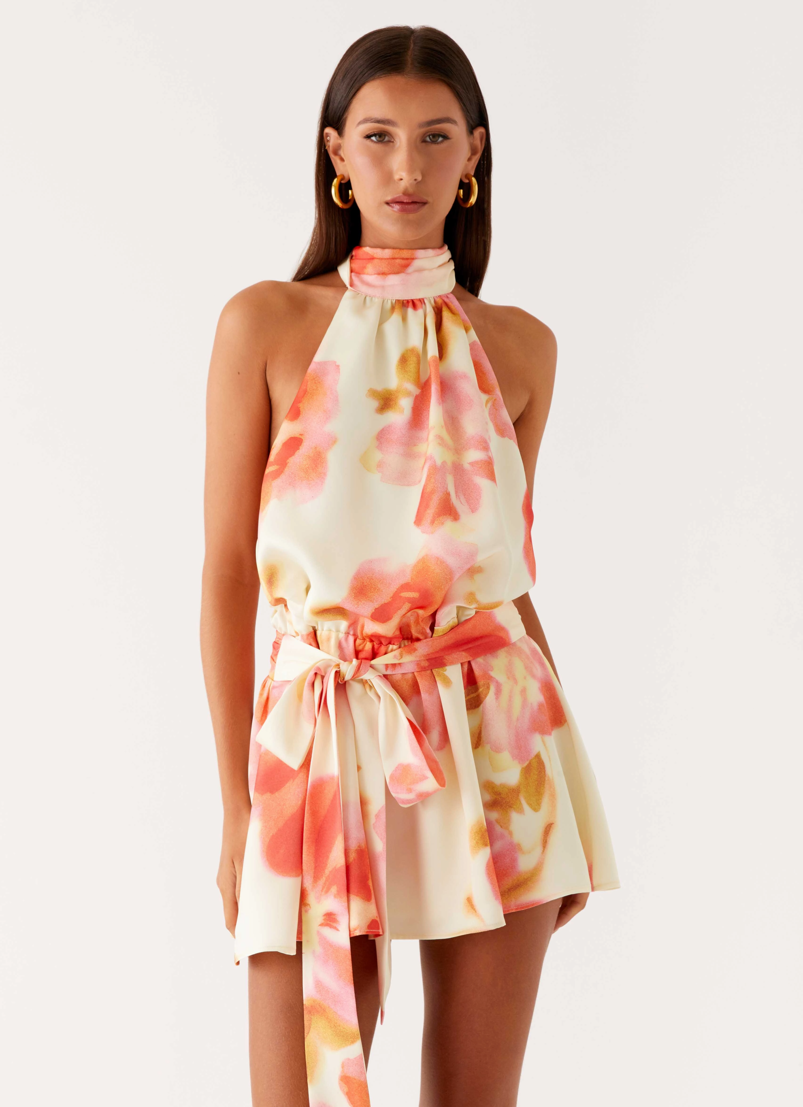 Diablo Backless Mini Dress - Mimosa Blossom Opaque finish Subtle Shimmer
