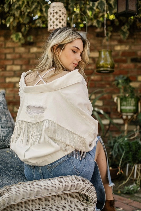 Diamond Dixie Rhinestone Fringe Jacket - White Timeless Design Street Smart