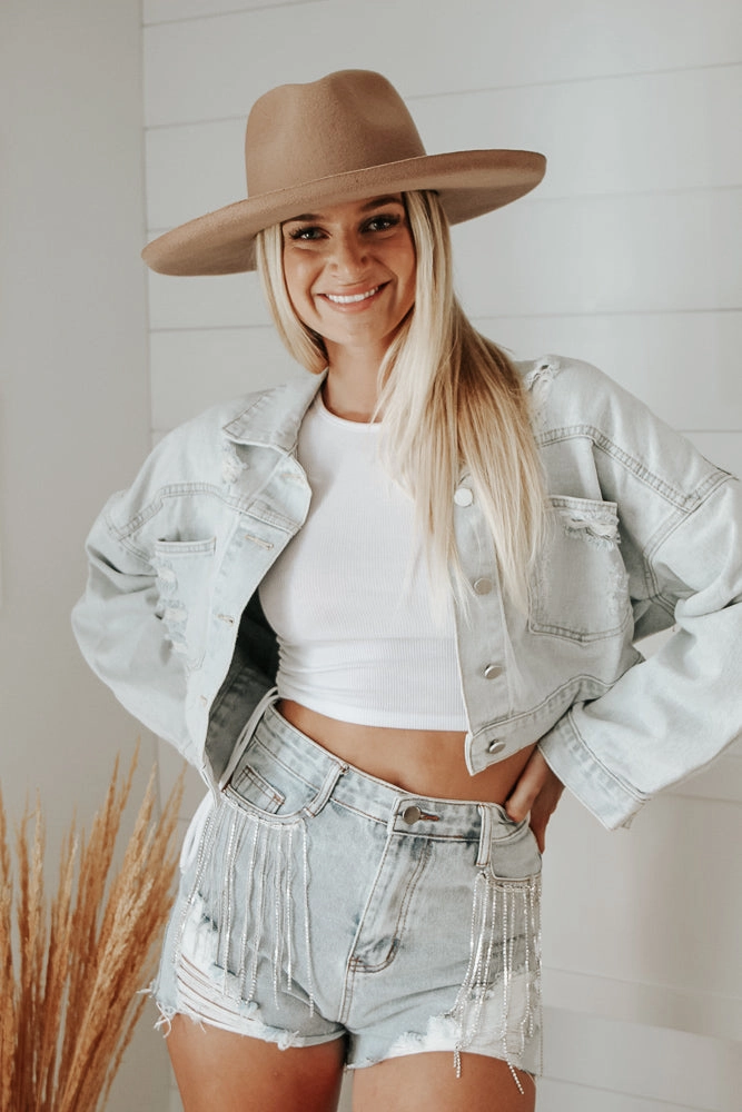 Diamond Dixie Rhinestone Fringe Jacket Athlete Fit High Quality Softened Denim Material