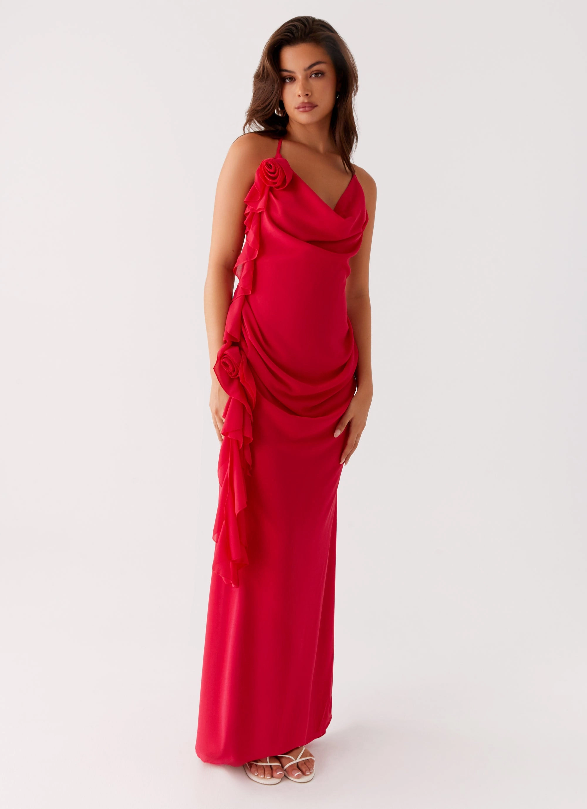 Cinched-Waist Chic Style Wear Diedre Rose Strappy Maxi Dress - Raspberry