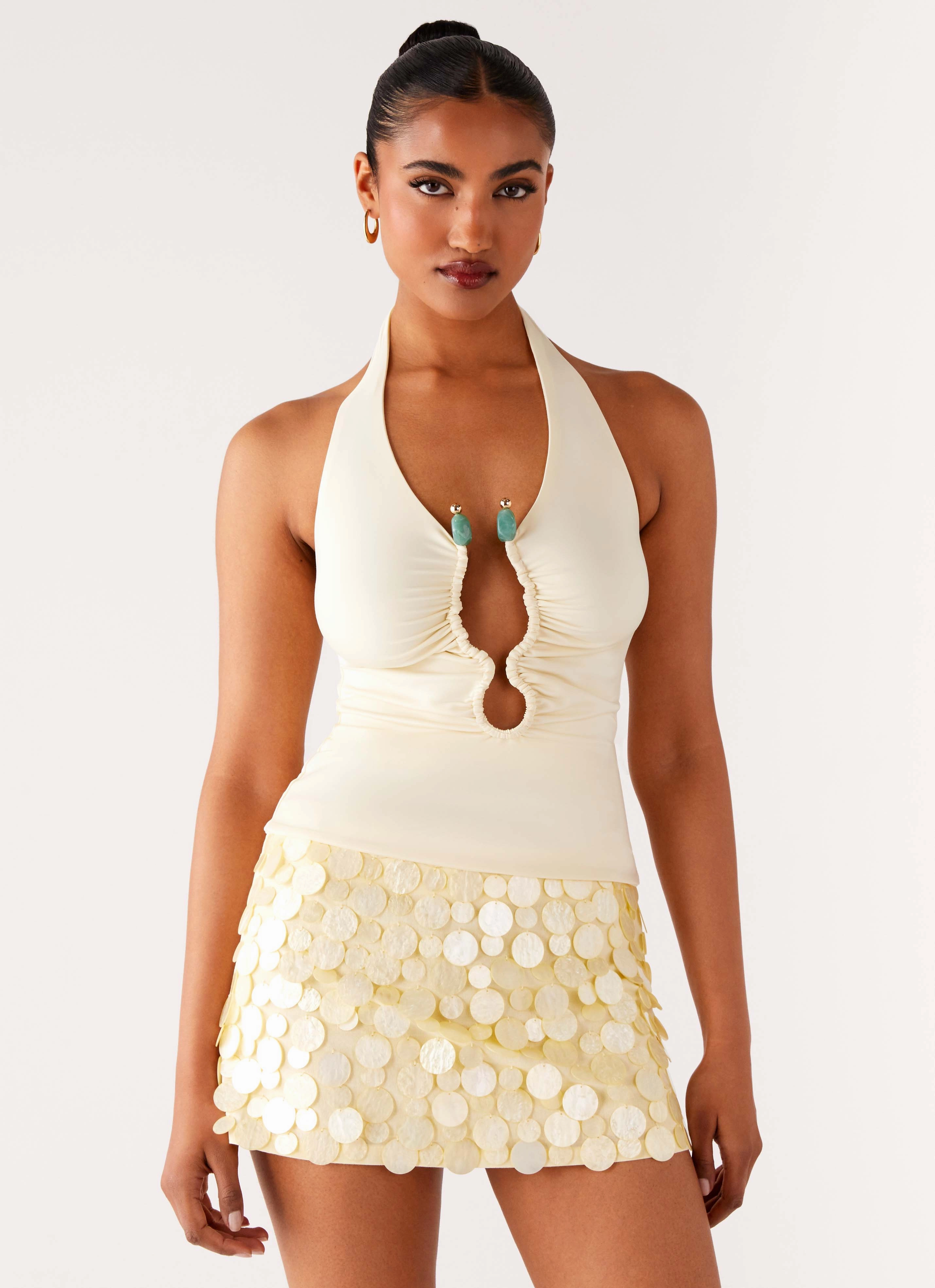 Stain Resistant Treatment Reinforced Hemline Diego Halter Top - Yellow