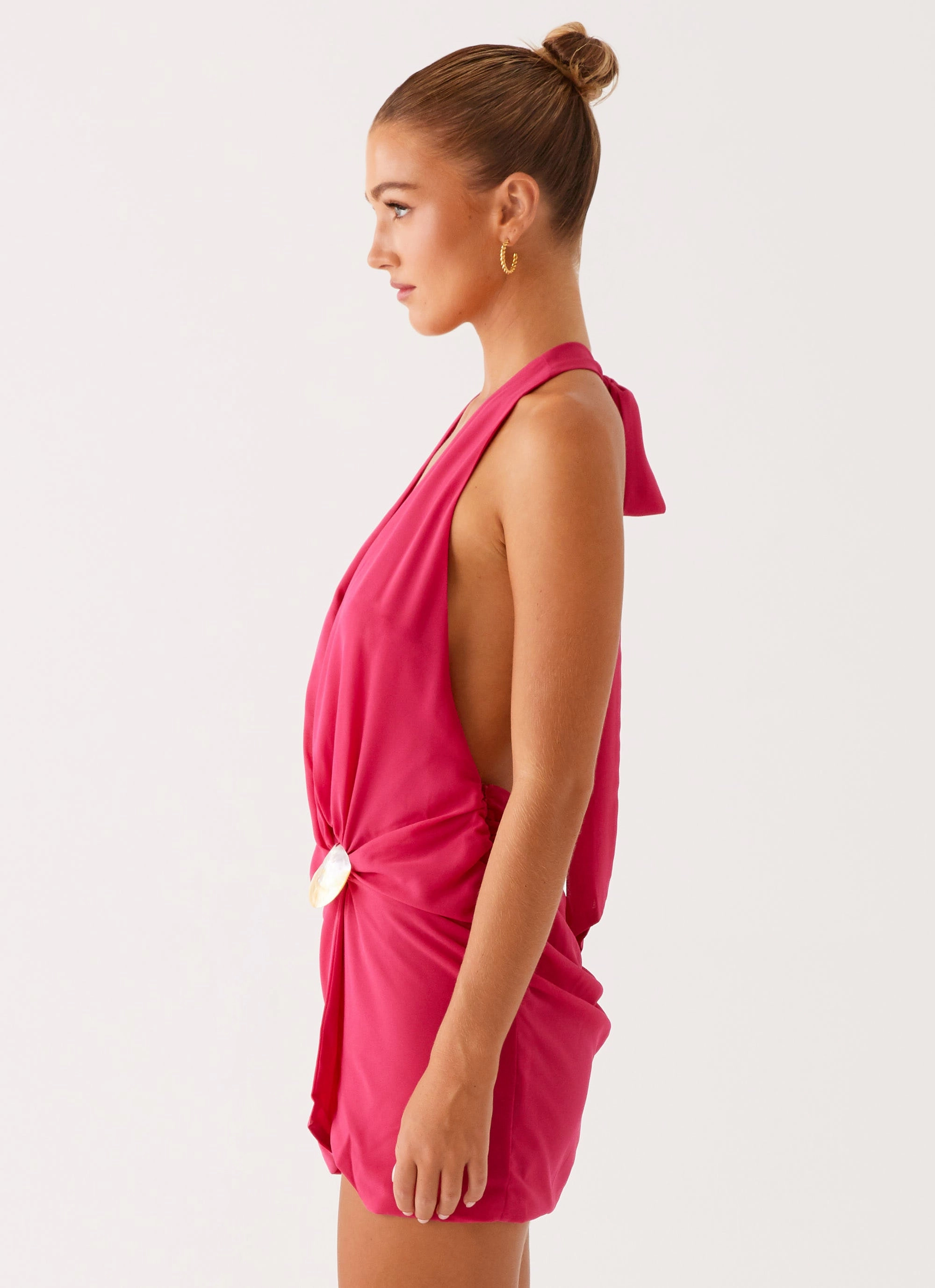 Eleanora Plunge Mini Dress - Pink Silky Mood Easy Mood