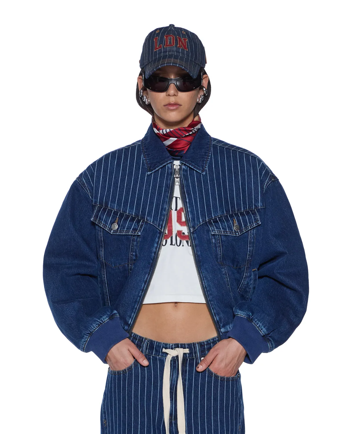 DISTRICT BOMBER MAYFAIR BLUE SPLICED Chic Look Non Bulky Design