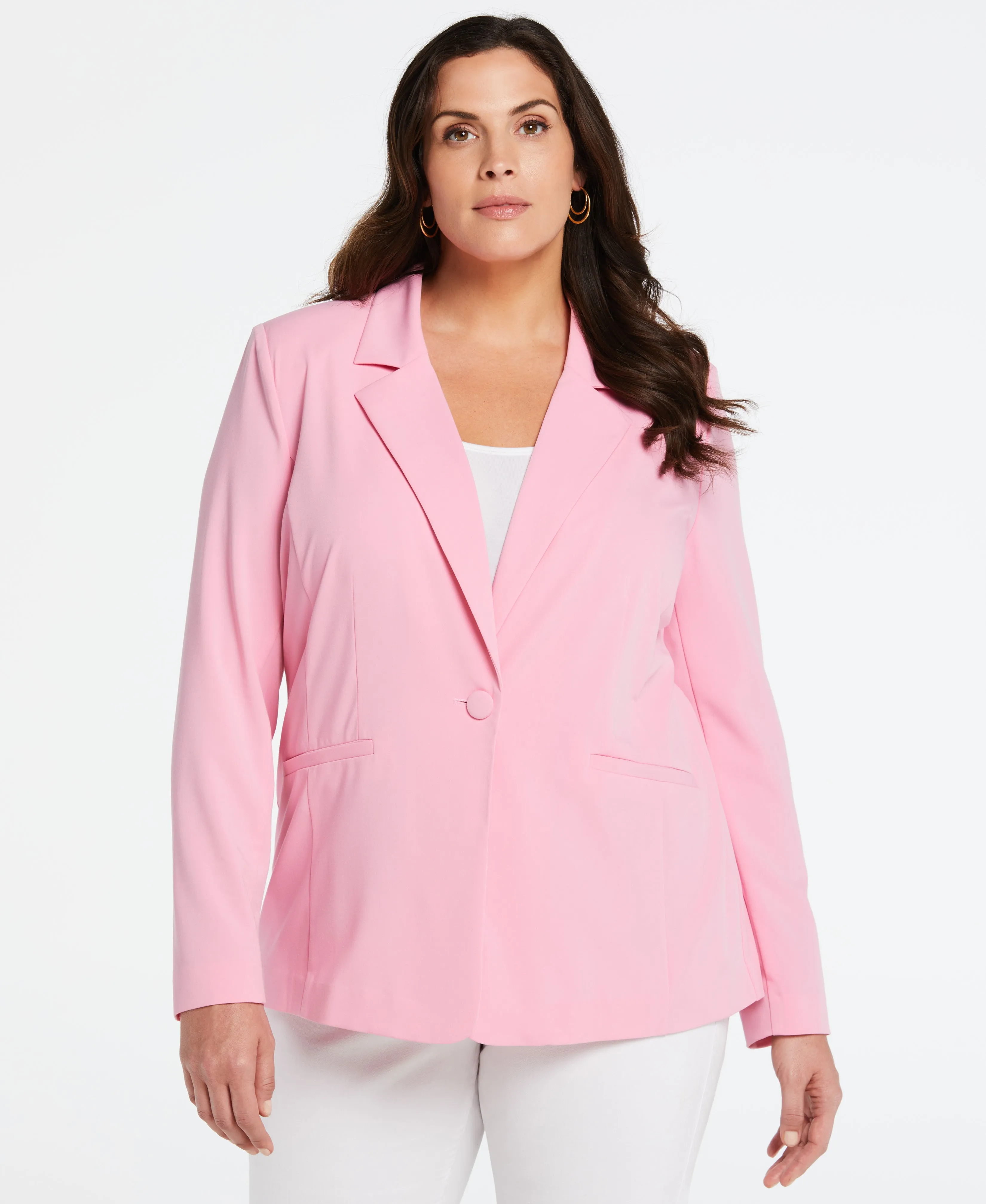 Flexible Shoulder Panels Plus Size Single Breasted Blazer