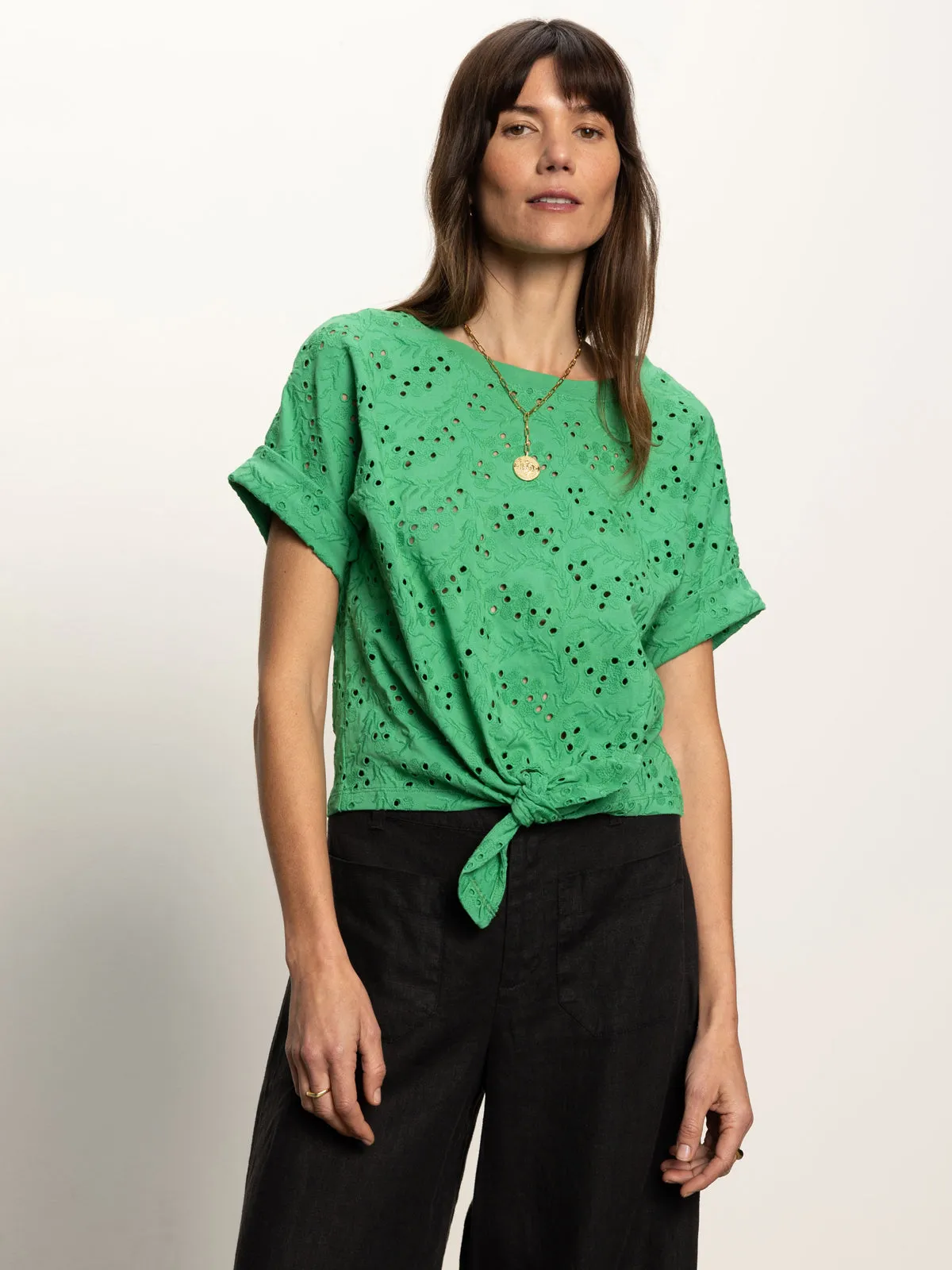 All Day Eyelet Tee Palm Fitted Blouse Multi Panel Design