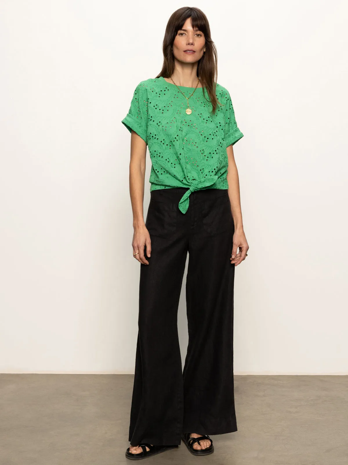 NonPill Surface Treatment Non Irritating Seam Finish All Day Eyelet Tee Palm