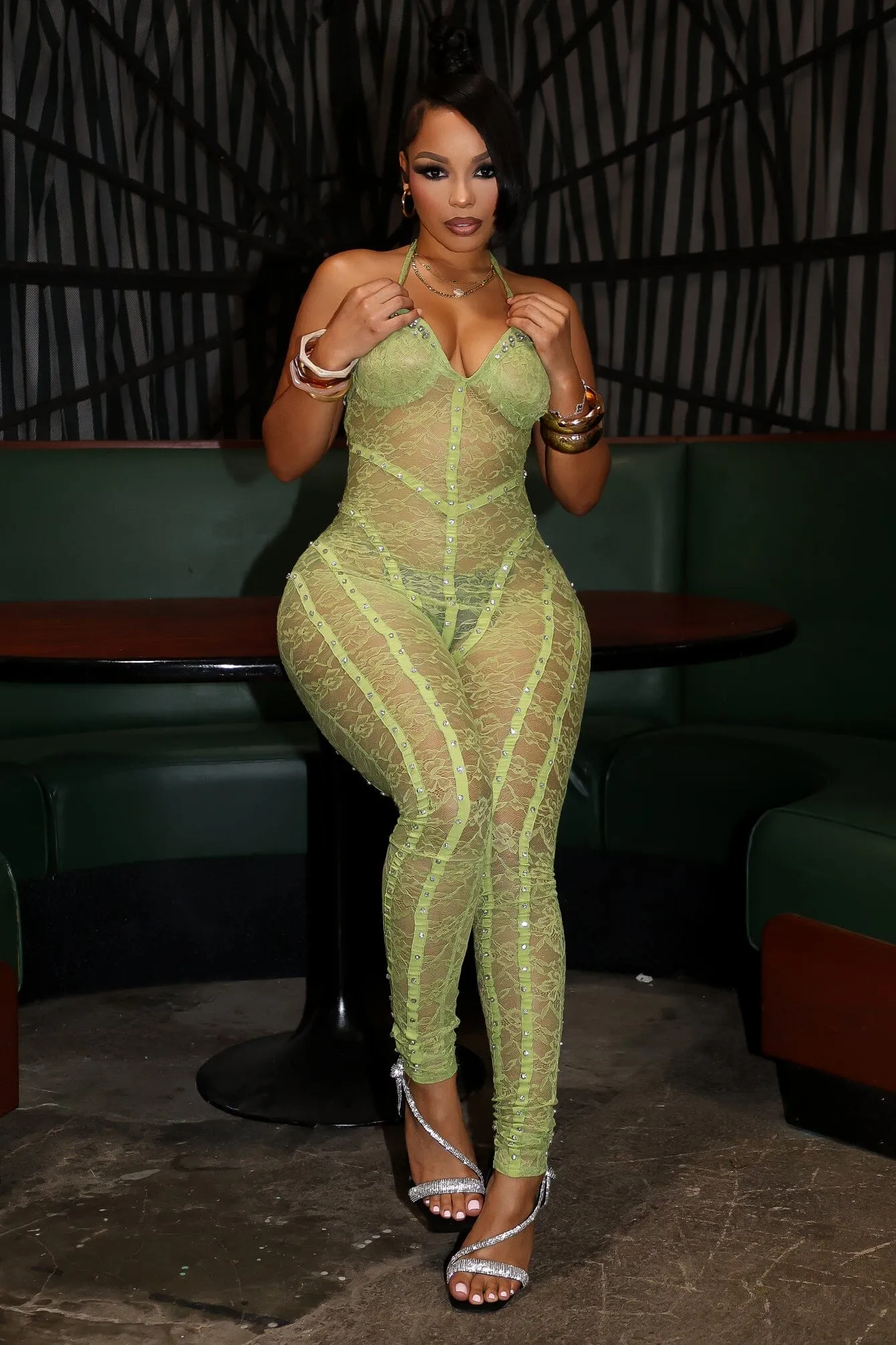 MultiPocketSystem Sweet Alert Lace Rhinestone Jumpsuit