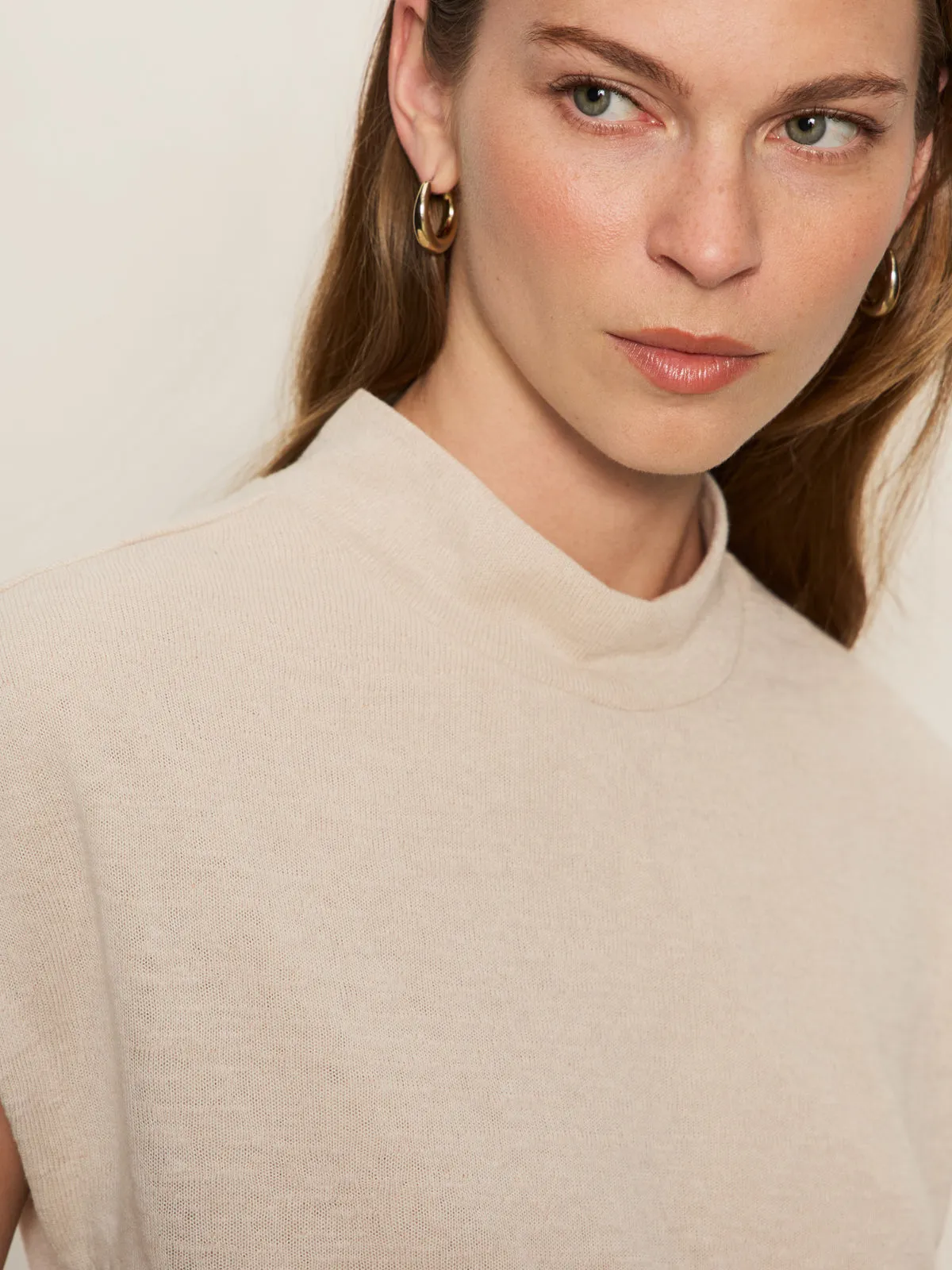 Draped Sleeveless Mock Neck Top Mother Of Pearl Fashion Statement FlexibleElasticatedEdging