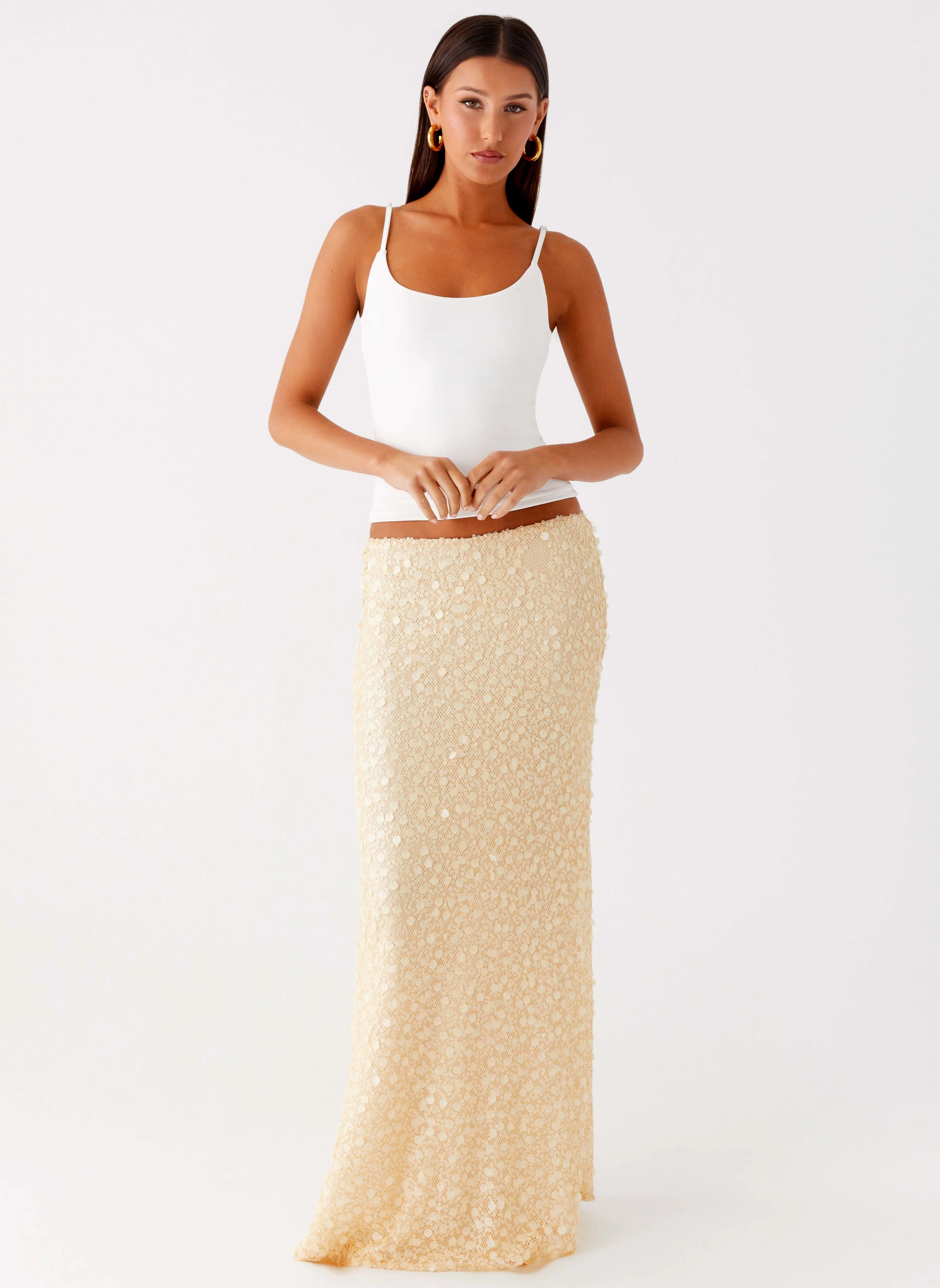Easy Motion Water Repellent Finish Honestly Sequin Maxi Skirt - Yellow