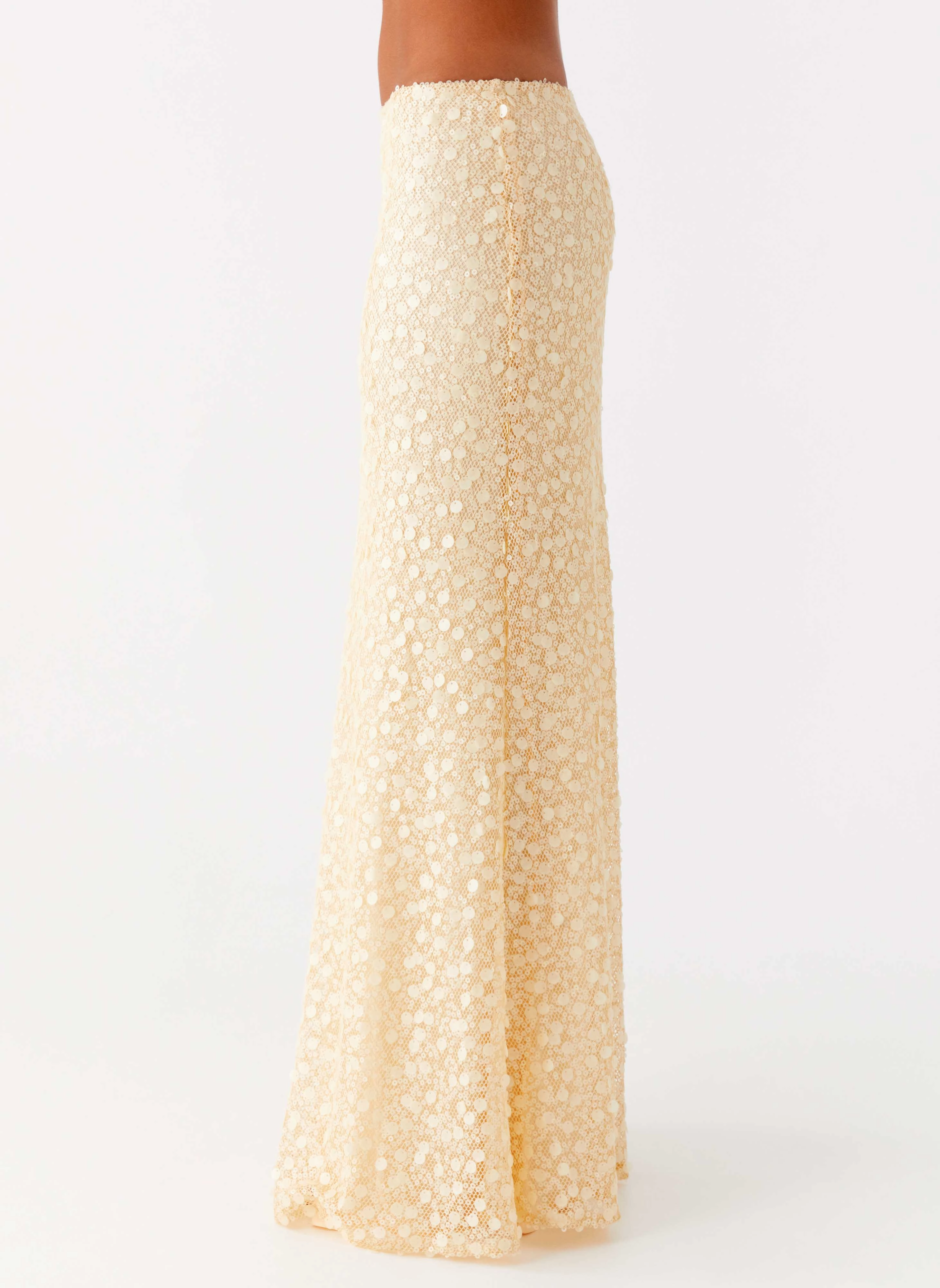 Layered Look Refined Finish Honestly Sequin Maxi Skirt - Yellow