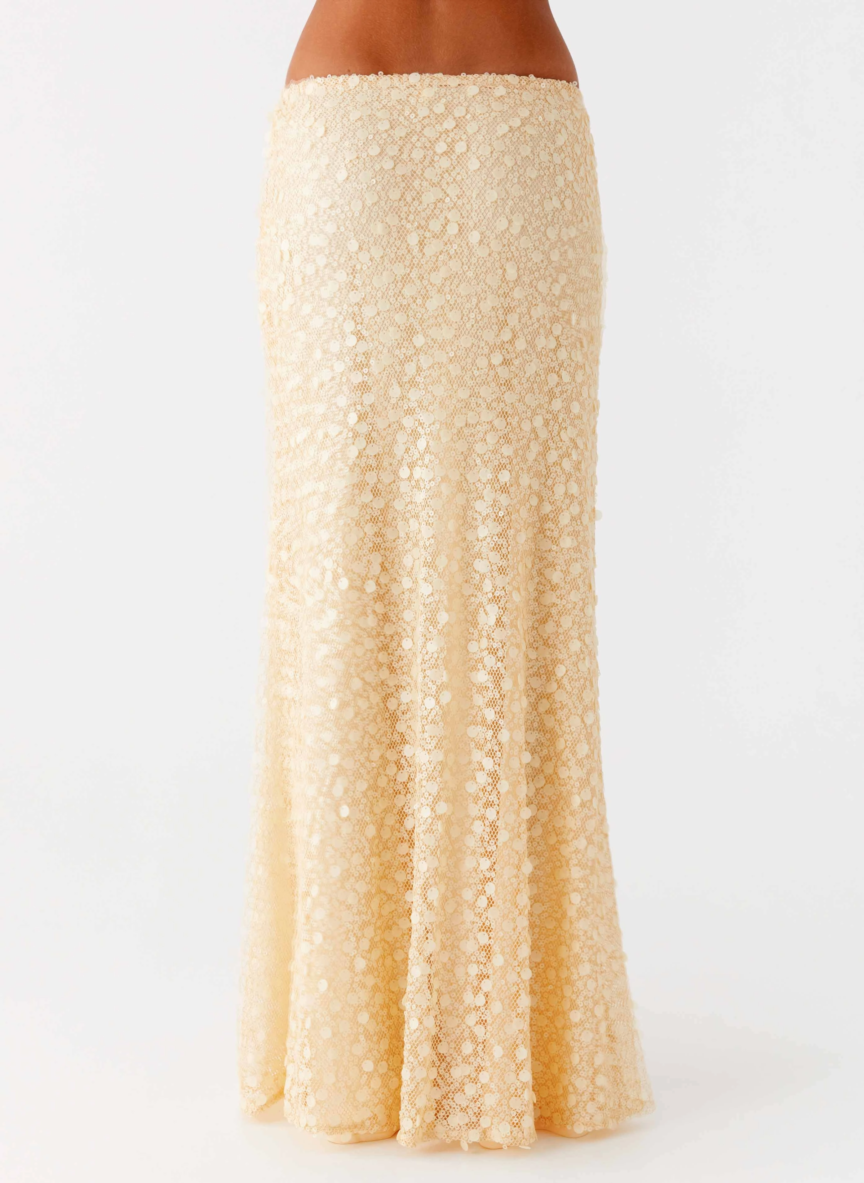 Minimal Look Flared hem Honestly Sequin Maxi Skirt - Yellow