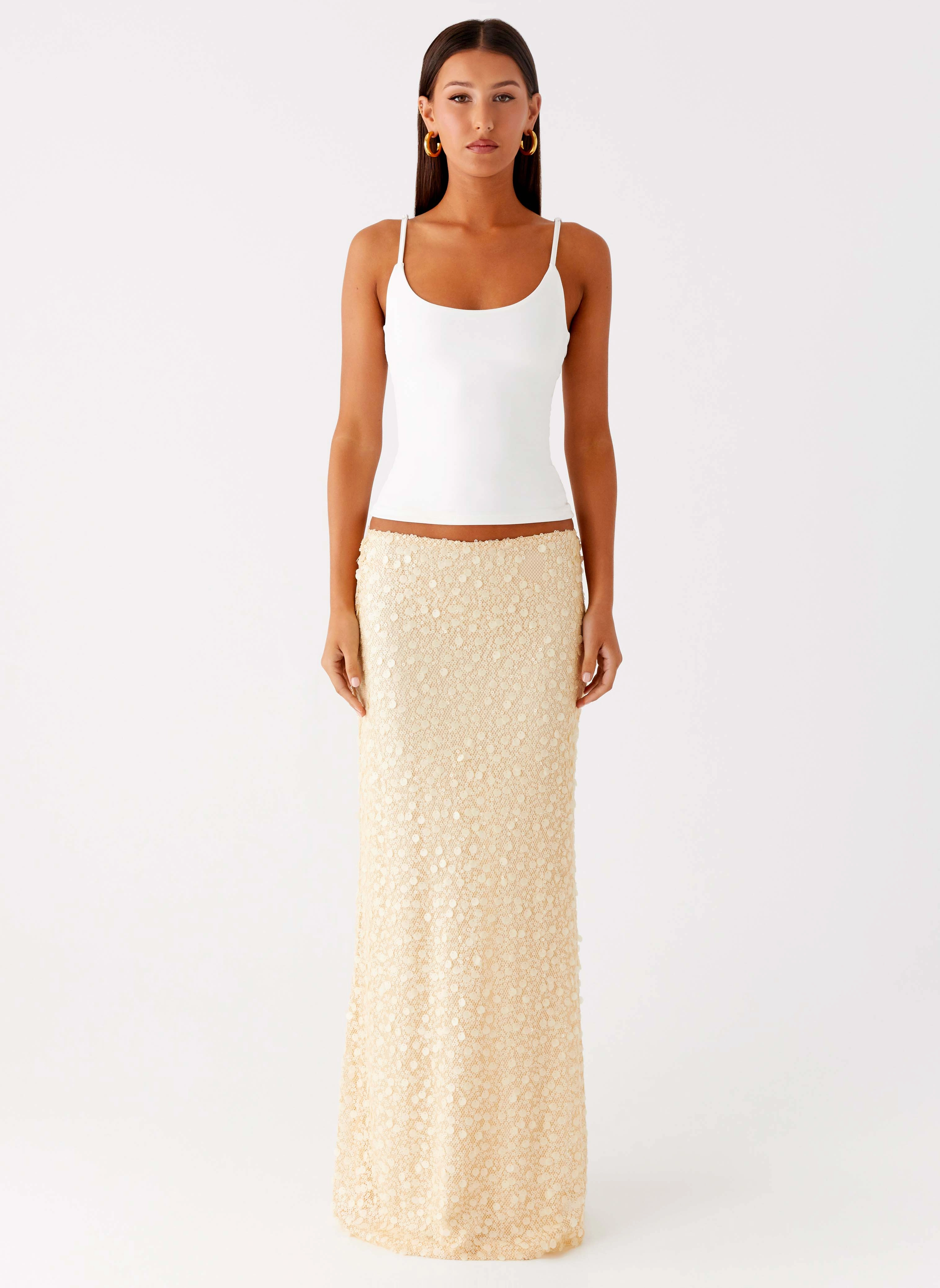 Breezy Edge Fresh Mood Honestly Sequin Maxi Skirt - Yellow