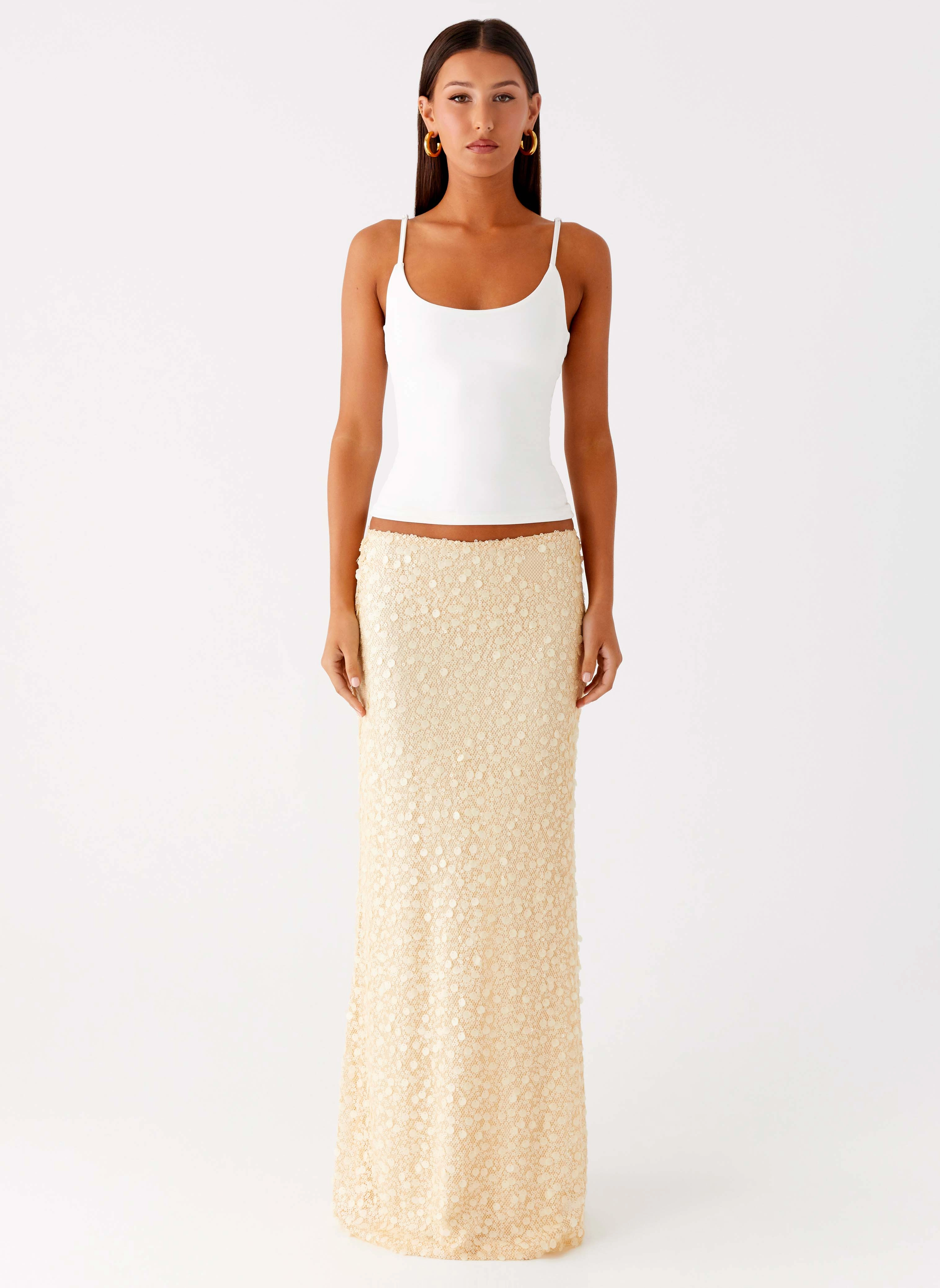 Honestly Sequin Maxi Skirt - Yellow Weekend Style Creative Look