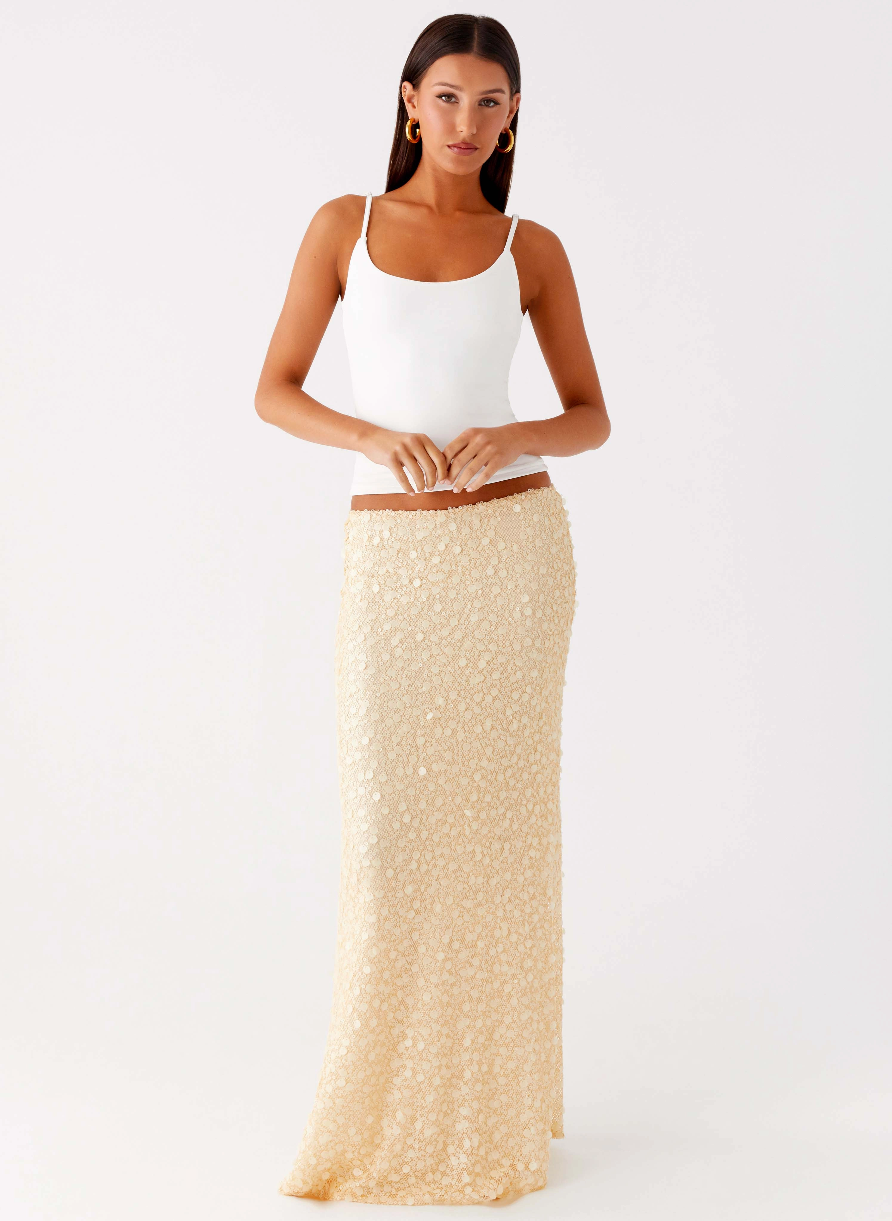 Honestly Sequin Maxi Skirt - Yellow Fall Favorite