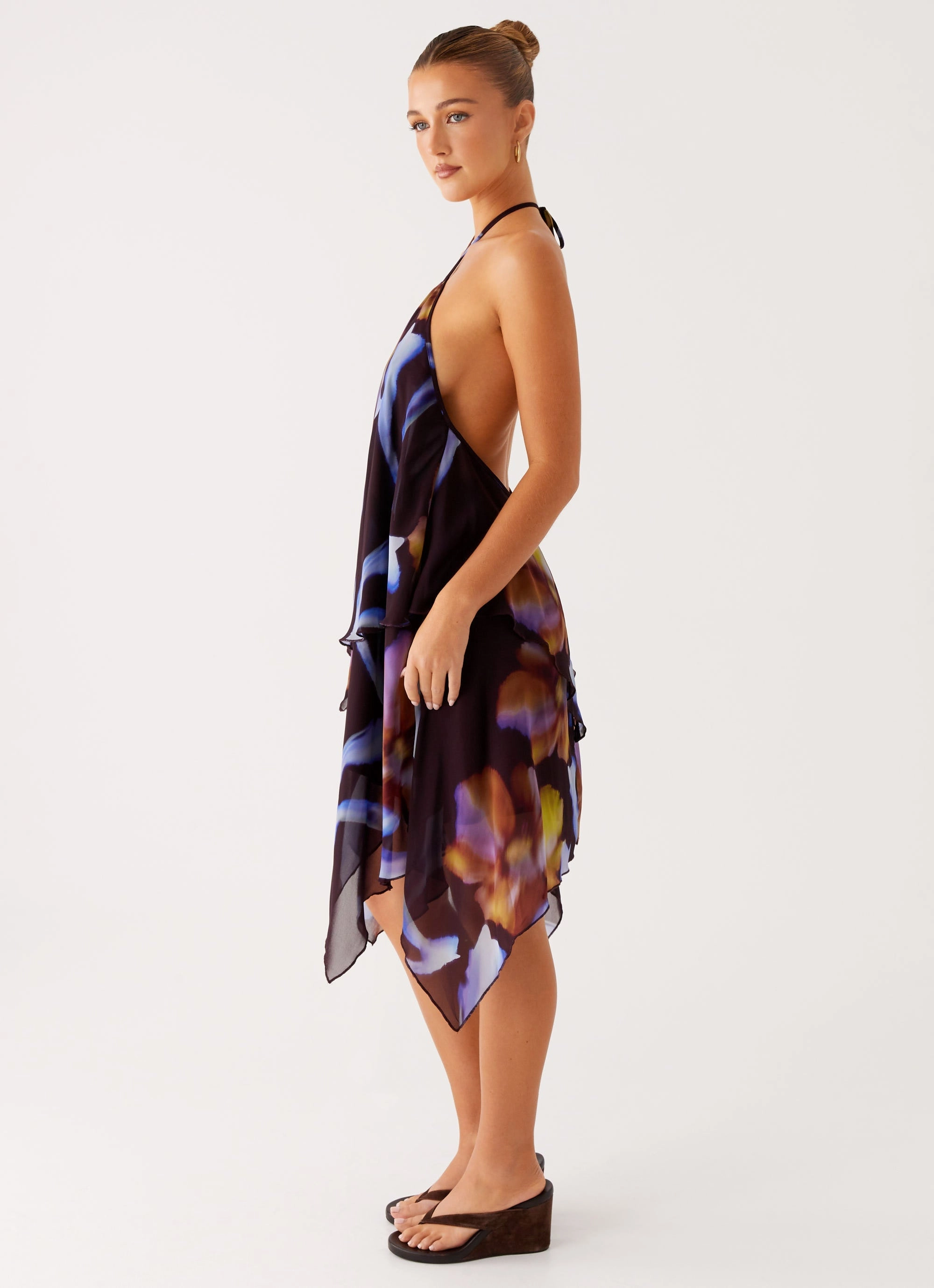 Subtle Drape Verbena Midi Dress - Dark Floral