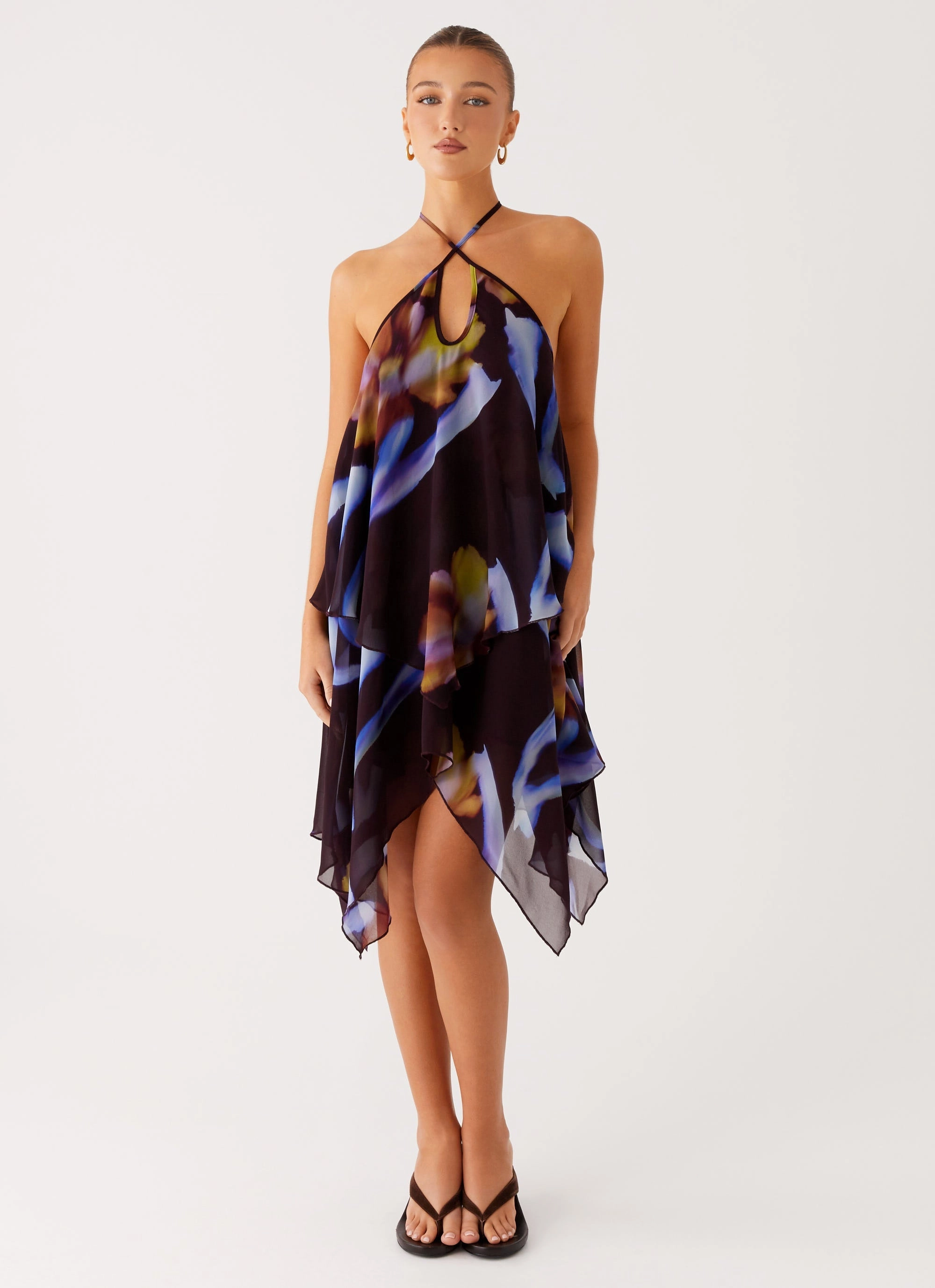 Warm Soft Luxe style Verbena Midi Dress - Dark Floral