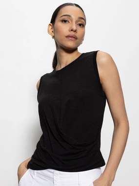 ReinforcedHem Sleeveless Top Draped Tank Black