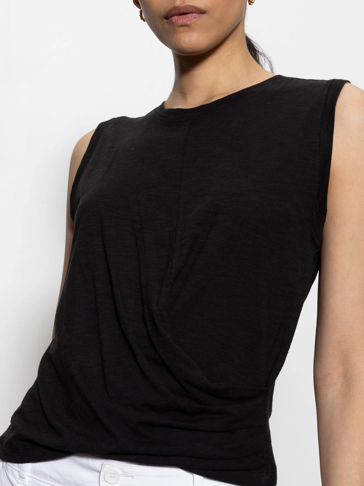 Draped Tank Black Stretch Fit Engineering UltraSoft Blend