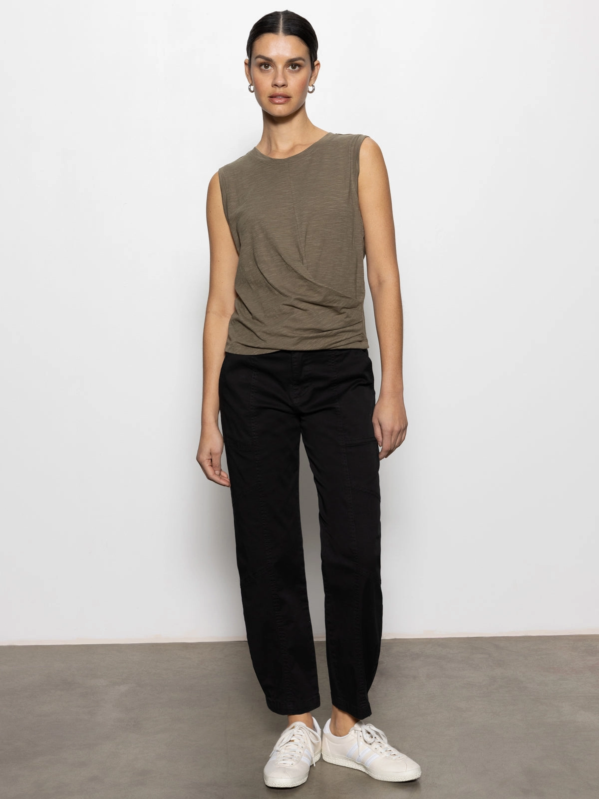 Breathable Ventilation casual top Draped Tank Burnt Olive