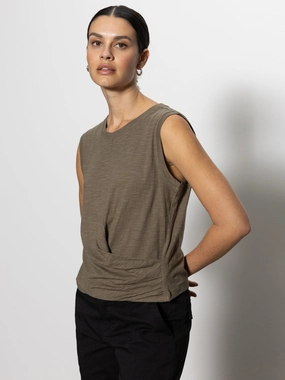 Soft Cotton Draped Tank Burnt Olive