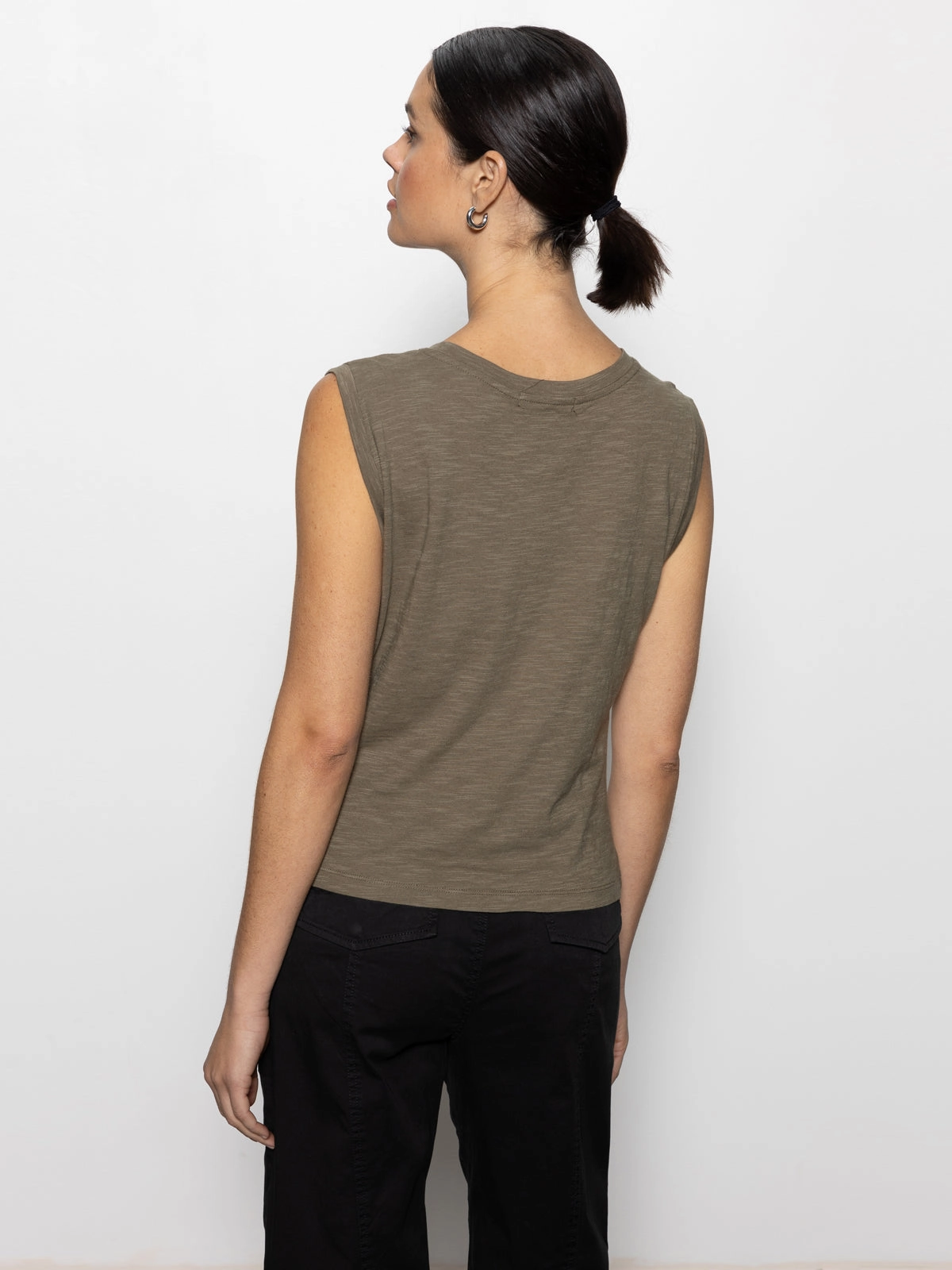 Sporty Top Antimicrobial Finish Draped Tank Burnt Olive