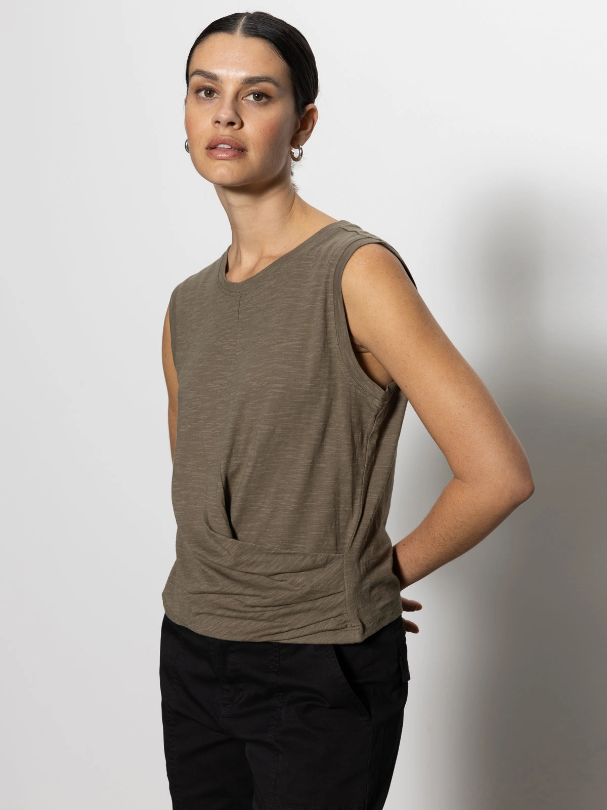 Soft Cotton Draped Tank Burnt Olive