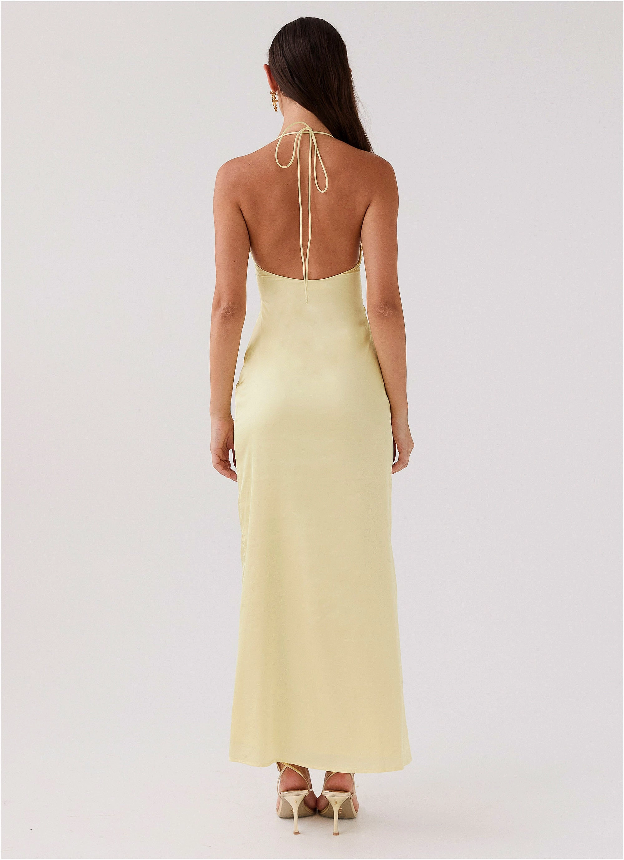 Party Floral Dream Sight Lace Satin Maxi Dress - Lemon