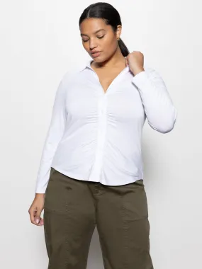 Dreamgirl Button Up Top White Extended Sizing Soft Touch Fabric MultiPanelBreathability