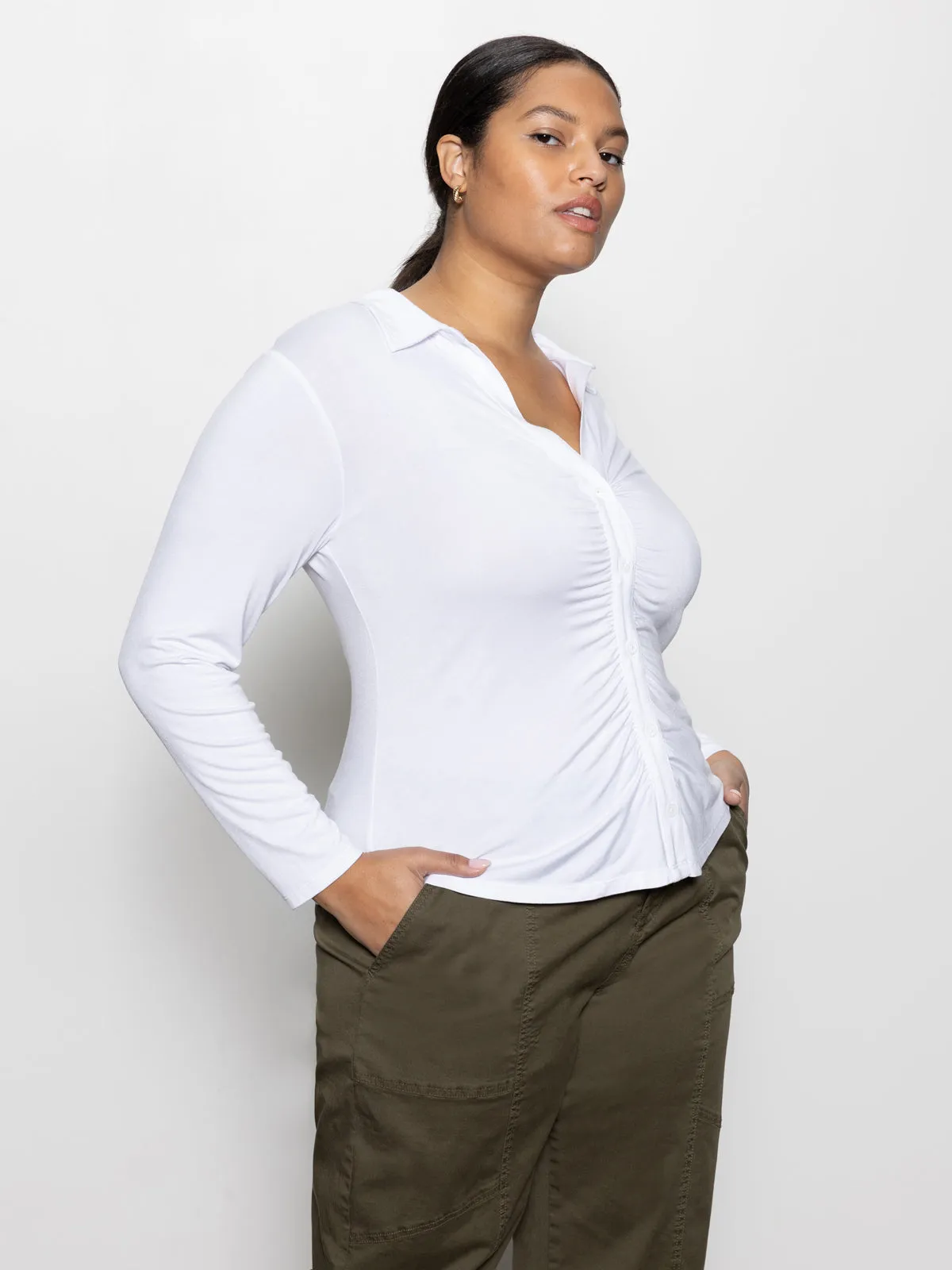 Dreamgirl Button Up Top White Extended Sizing ReflectiveDetails