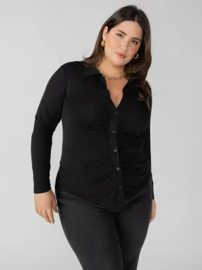 Convertible Style Dreamgirl Knit Button Up Top Black Extended Sizing