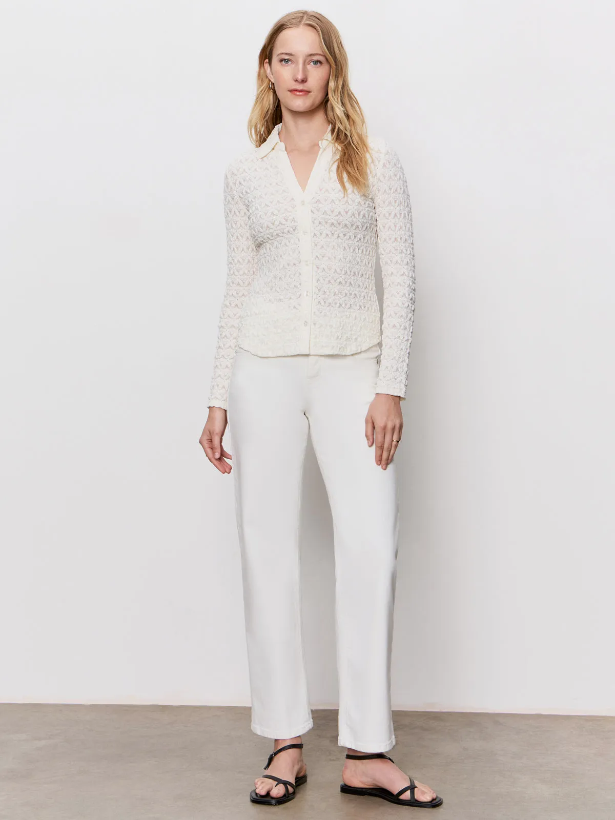 Dreamgirl Lace Button Up Top Chalk Antistatic FlatlockSeams