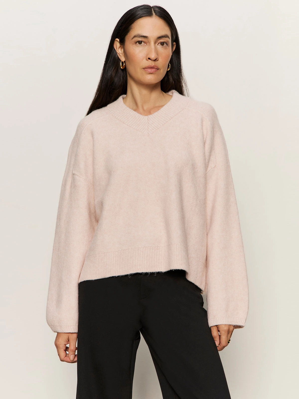 PaddedInsulation Buttery Soft Feel Dreamy V Neck Sweater Heather Rose