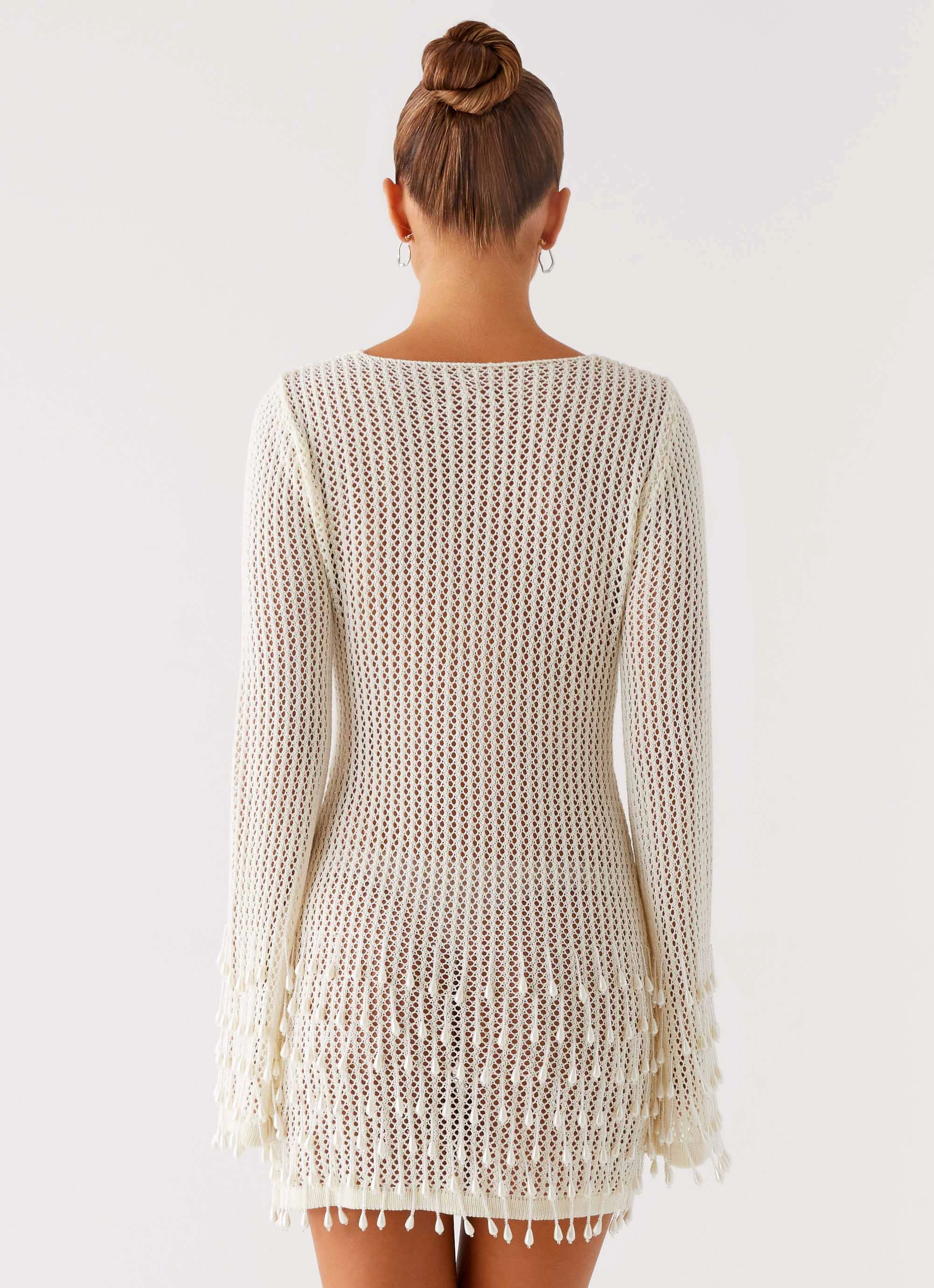 Majestic Beaded Crochet Mini Dress - Ivory Everyday Vibe Heritage Inspired