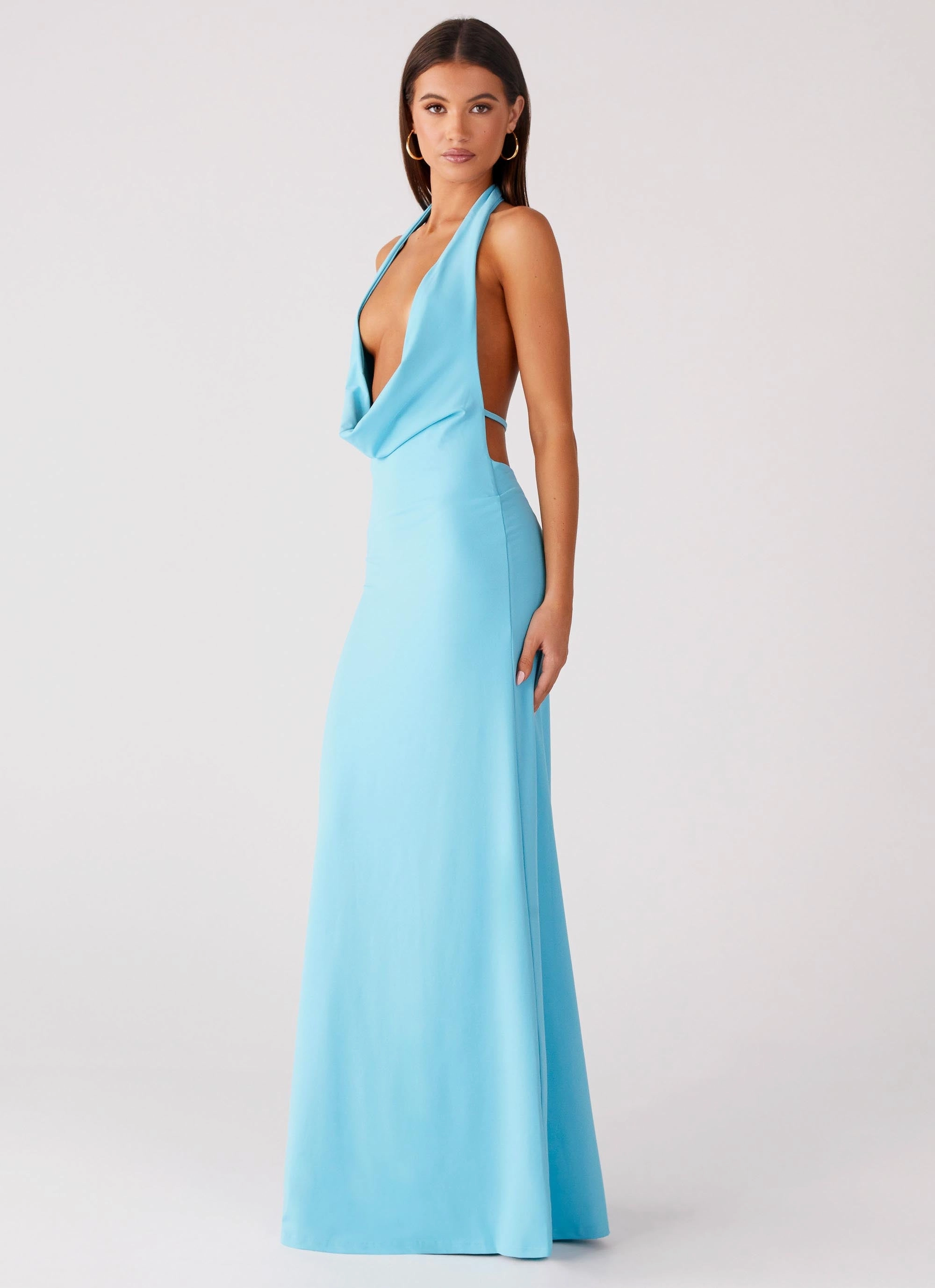 Nature Bloom Driftwood Cowl Maxi Dress - Turquoise