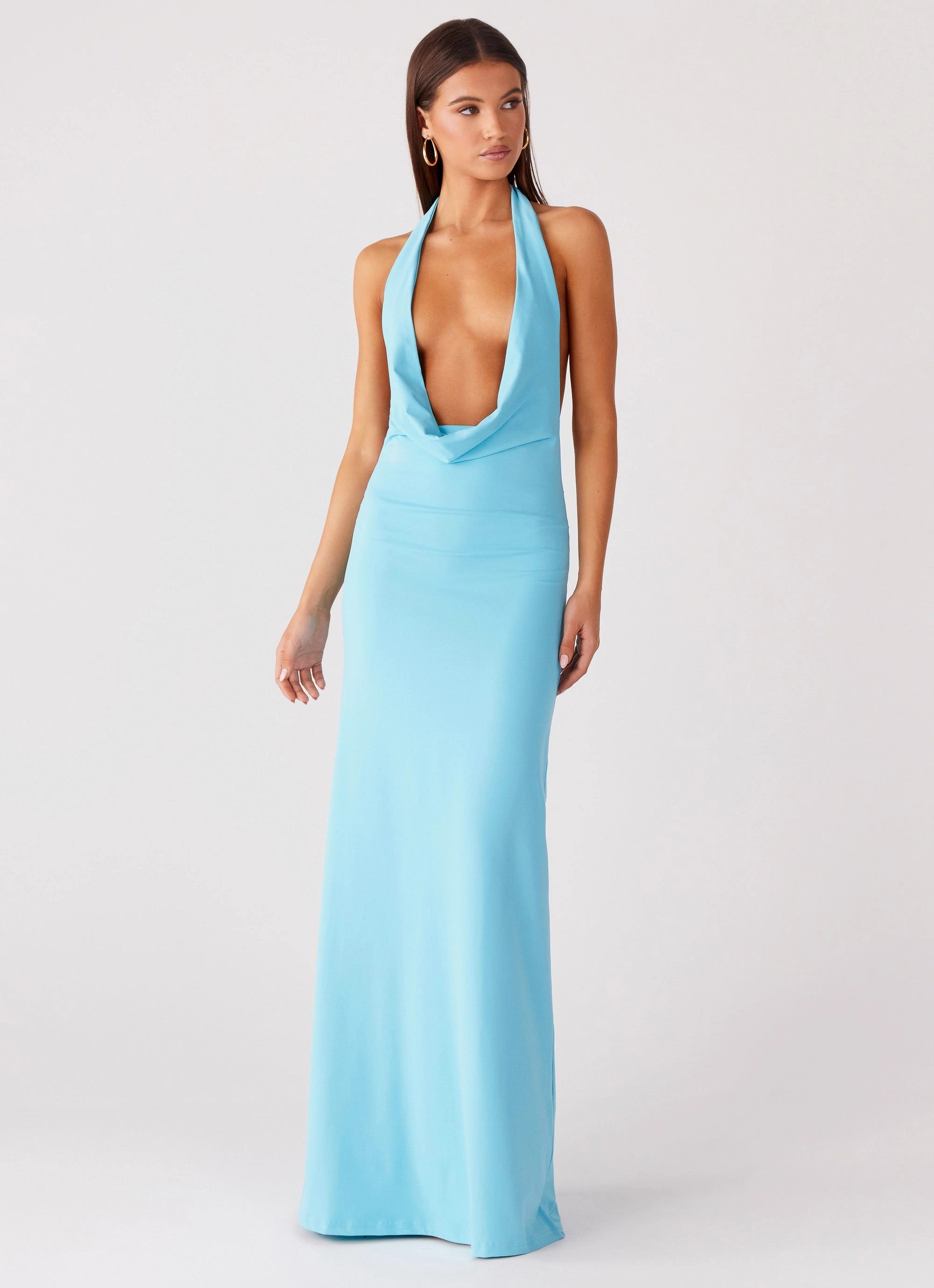 Driftwood Cowl Maxi Dress - Turquoise Balanced Shape Vibrant Style