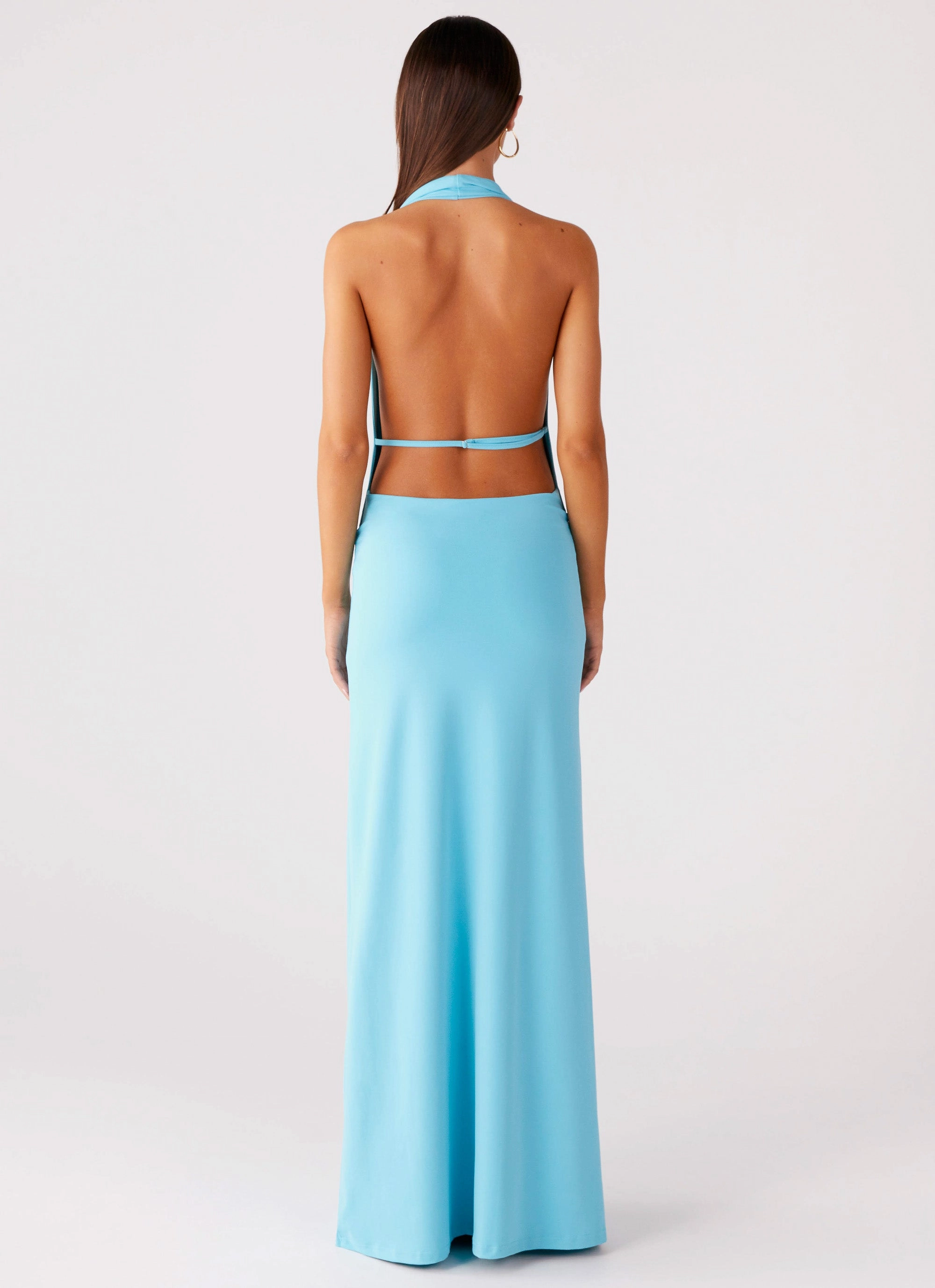 Sleek Drape Aura Glow Driftwood Cowl Maxi Dress - Turquoise